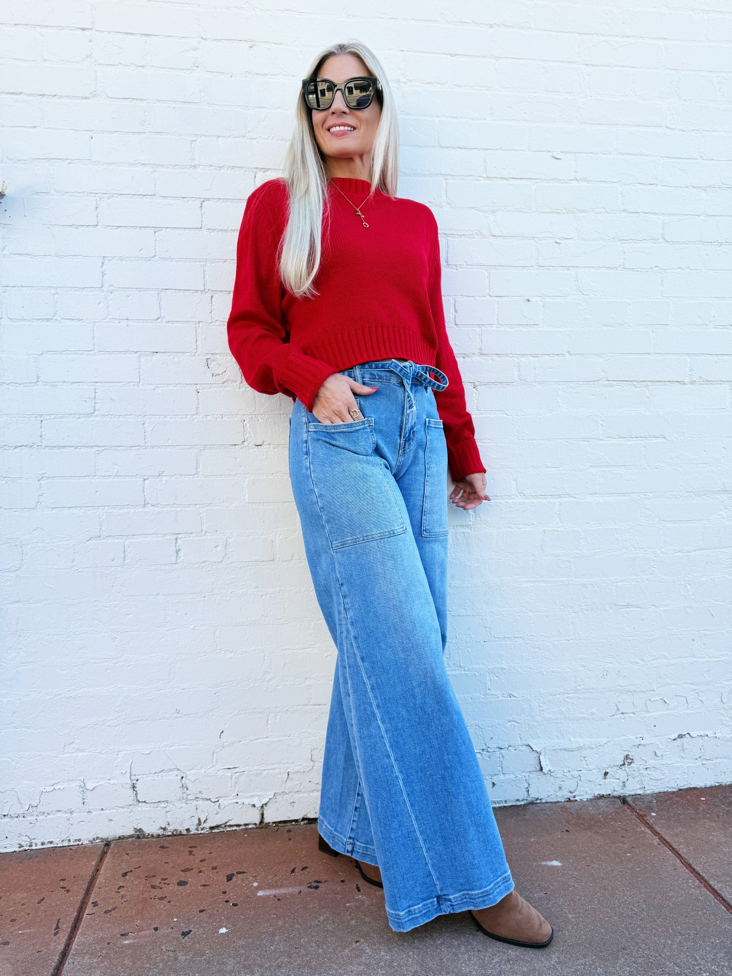 HYFVE Tops - Sweaters Cropped Long Sleeve Sweater In Red