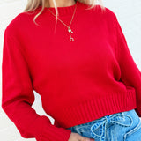 HYFVE Tops - Sweaters Cropped Long Sleeve Sweater In Red