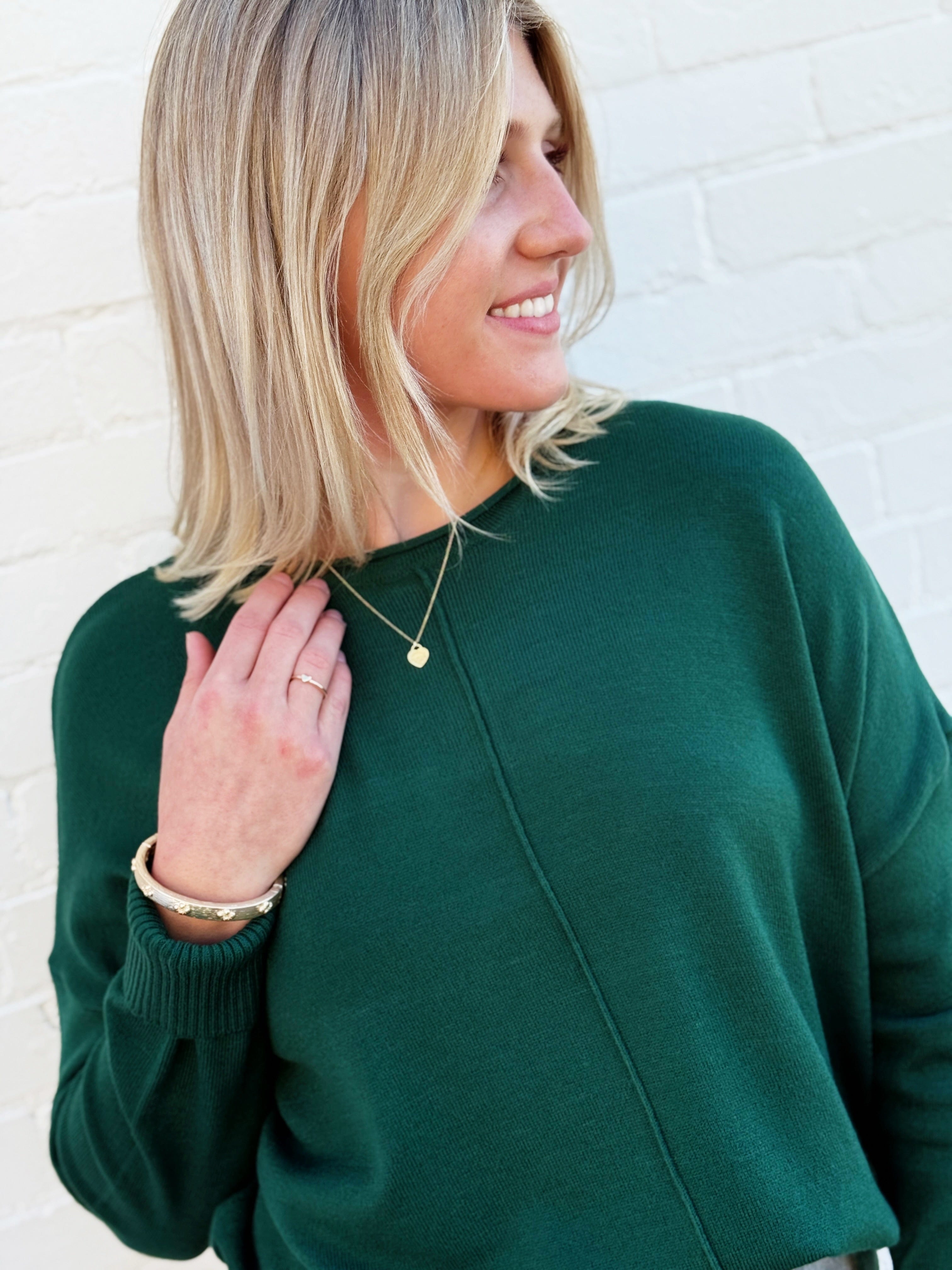 HYFVE Tops - Sweaters Rolled Round Neck Sweater In Dark Green