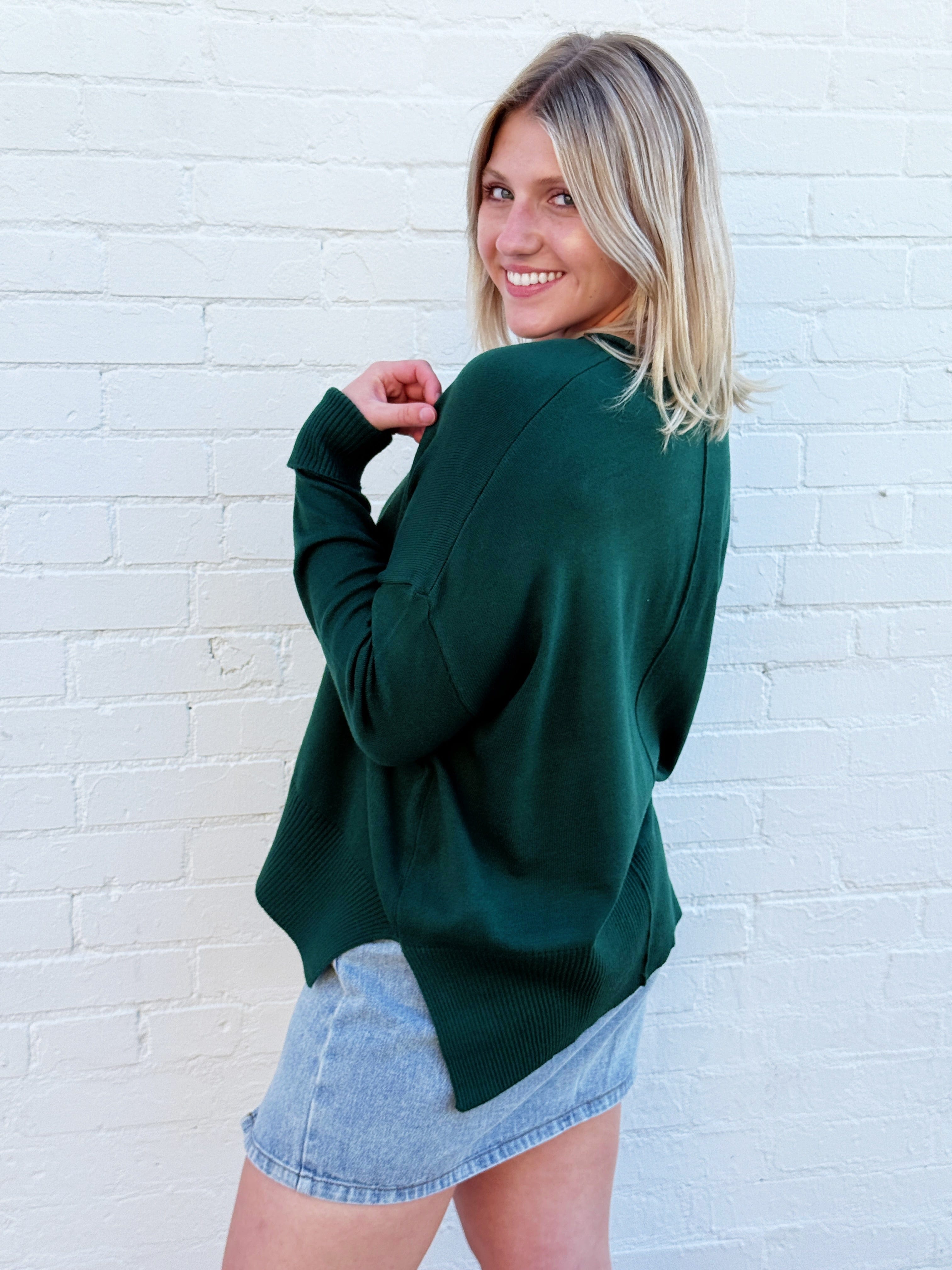 HYFVE Tops - Sweaters Rolled Round Neck Sweater In Dark Green