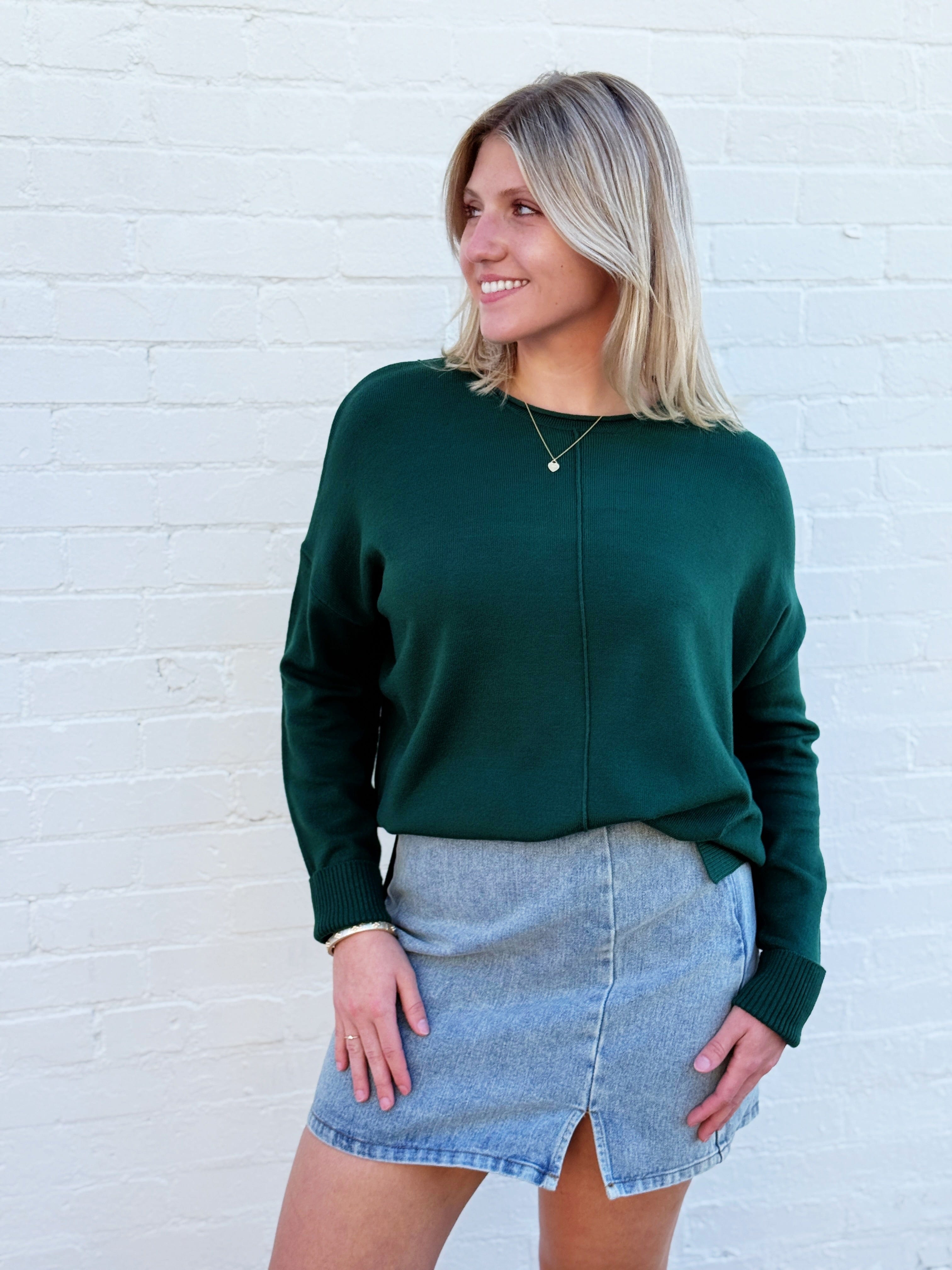 HYFVE Tops - Sweaters Rolled Round Neck Sweater In Dark Green
