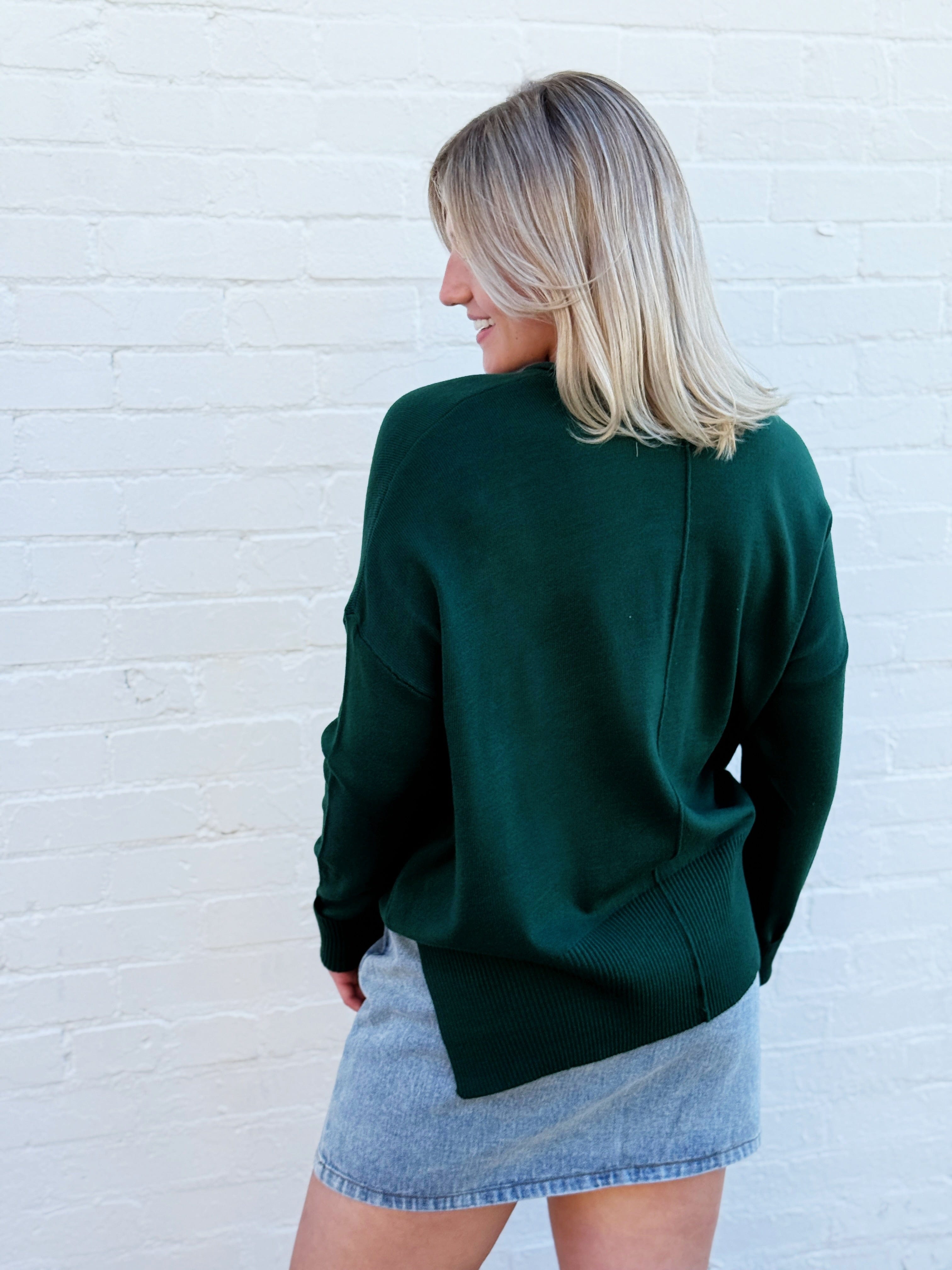 HYFVE Tops - Sweaters Rolled Round Neck Sweater In Dark Green