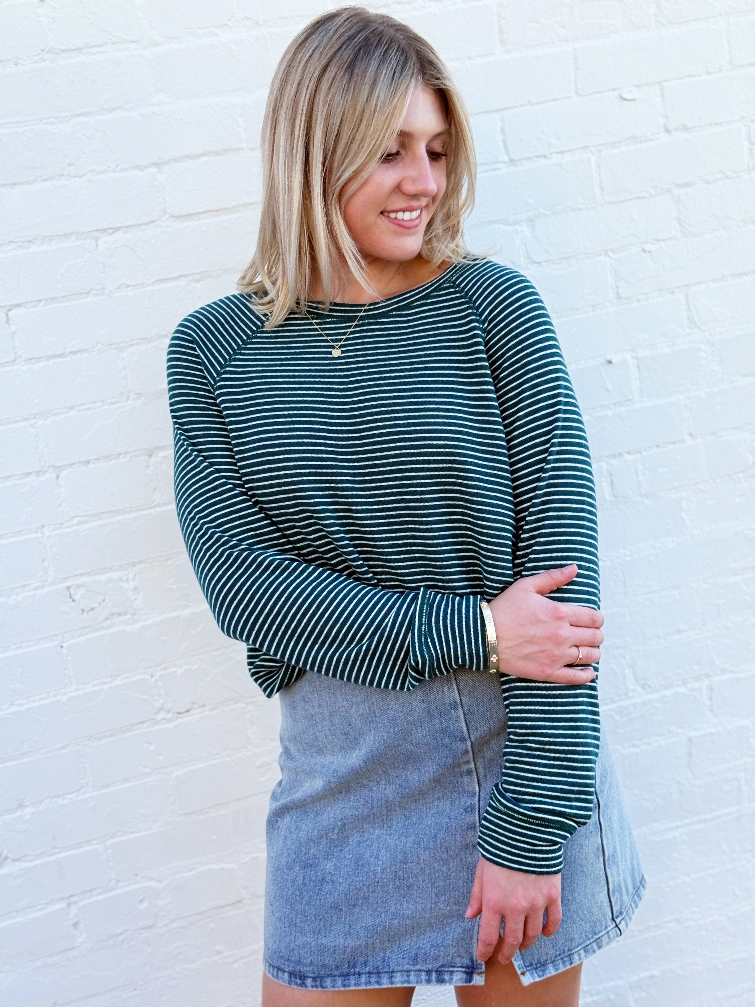 HYFVE Tops - Sweaters Striped Raglan Top In Deep Green