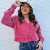 HYFVE Tops - Sweaters Washed Cropped Cardigan In Red