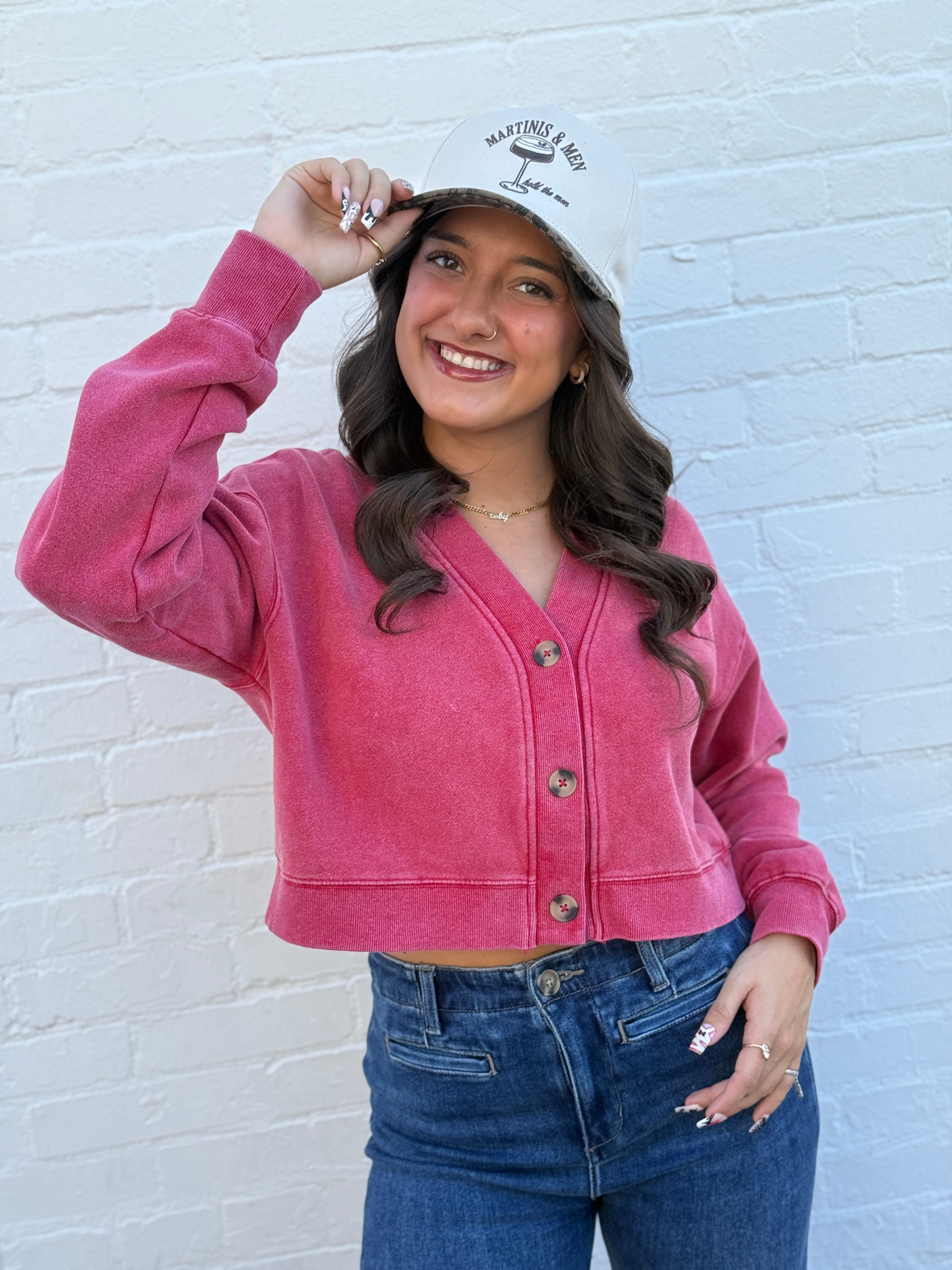 HYFVE Tops - Sweaters Washed Cropped Cardigan In Red