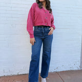 HYFVE Tops - Sweaters Washed Cropped Cardigan In Red