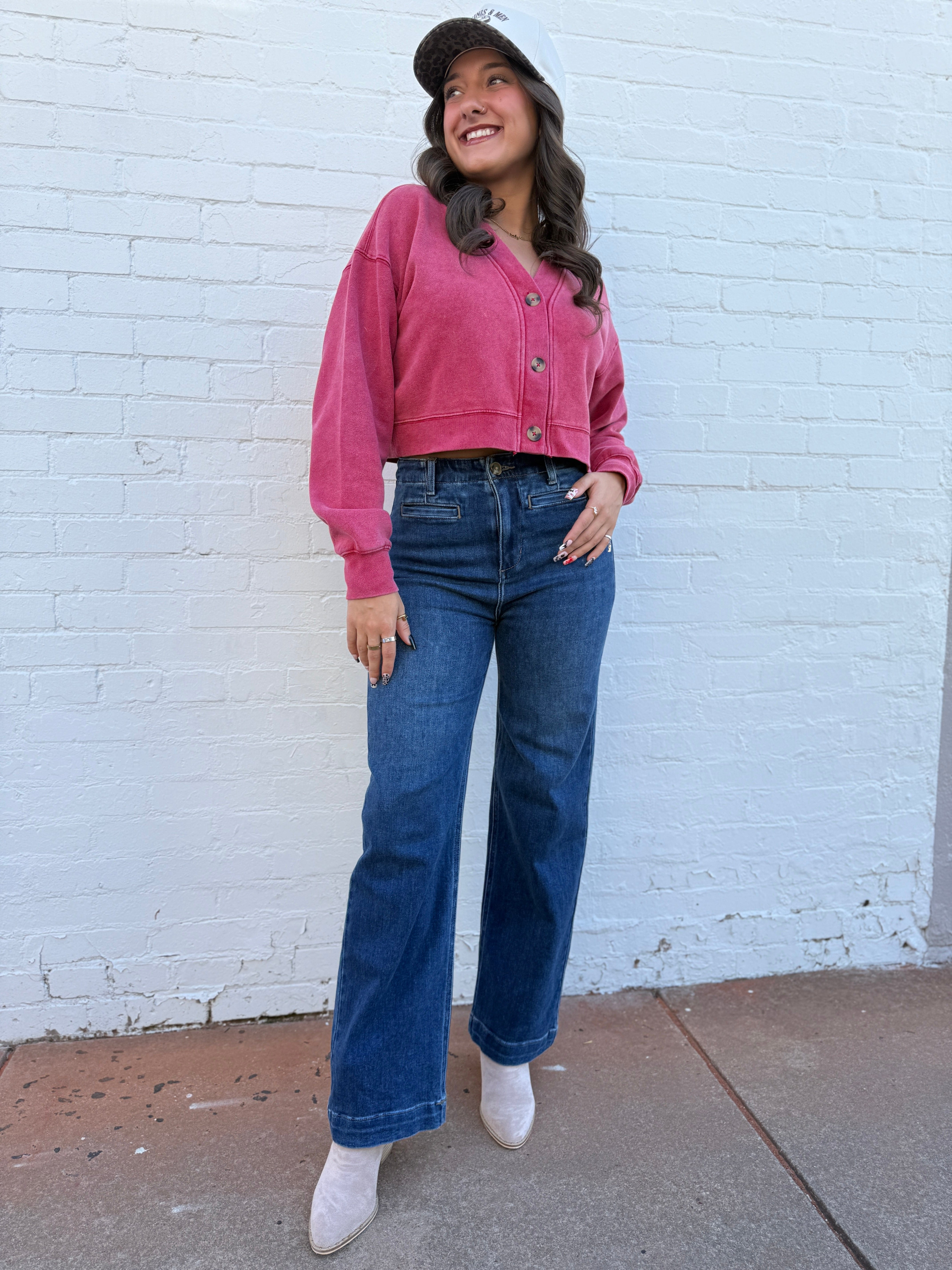 HYFVE Tops - Sweaters Washed Cropped Cardigan In Red