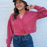HYFVE Tops - Sweaters Washed Cropped Cardigan In Red