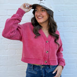 HYFVE Tops - Sweaters Washed Cropped Cardigan In Red