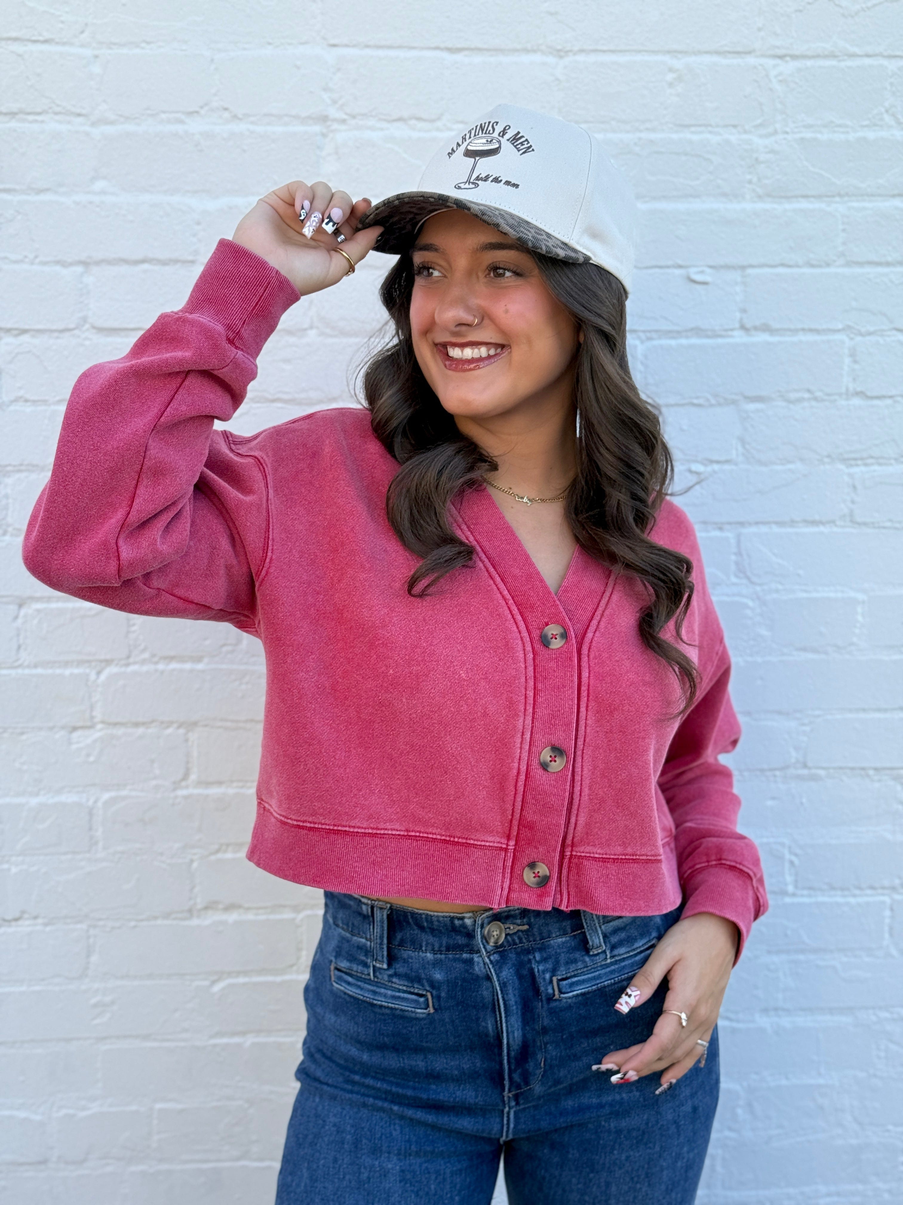 HYFVE Tops - Sweaters Washed Cropped Cardigan In Red