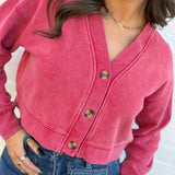 HYFVE Tops - Sweaters Washed Cropped Cardigan In Red