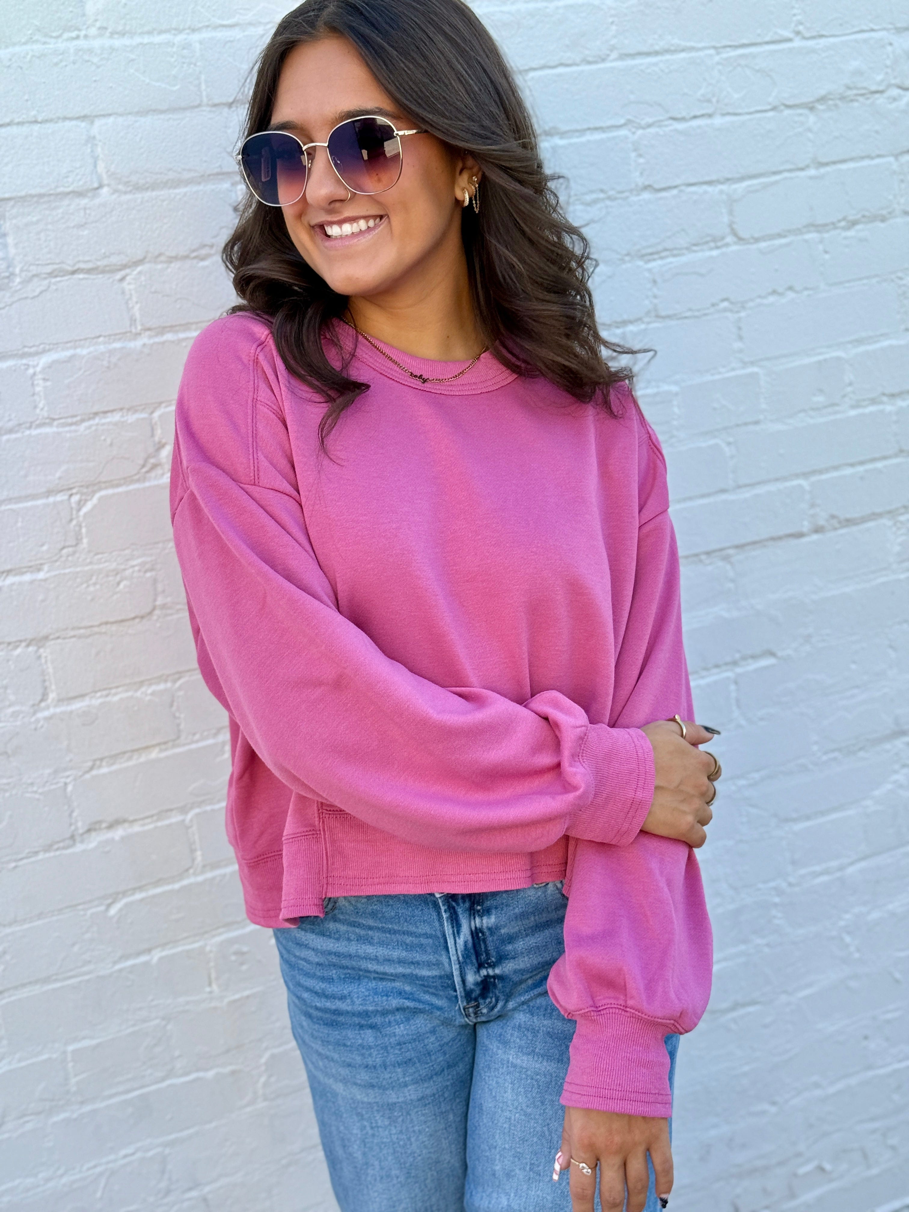 HYFVE Tops - Sweatshirts Round Neck Pullover In Pink Berry