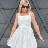 Bubble Hem Mini Dress In Off White - Infinity Raine