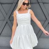 Bubble Hem Mini Dress In Off White - Infinity Raine