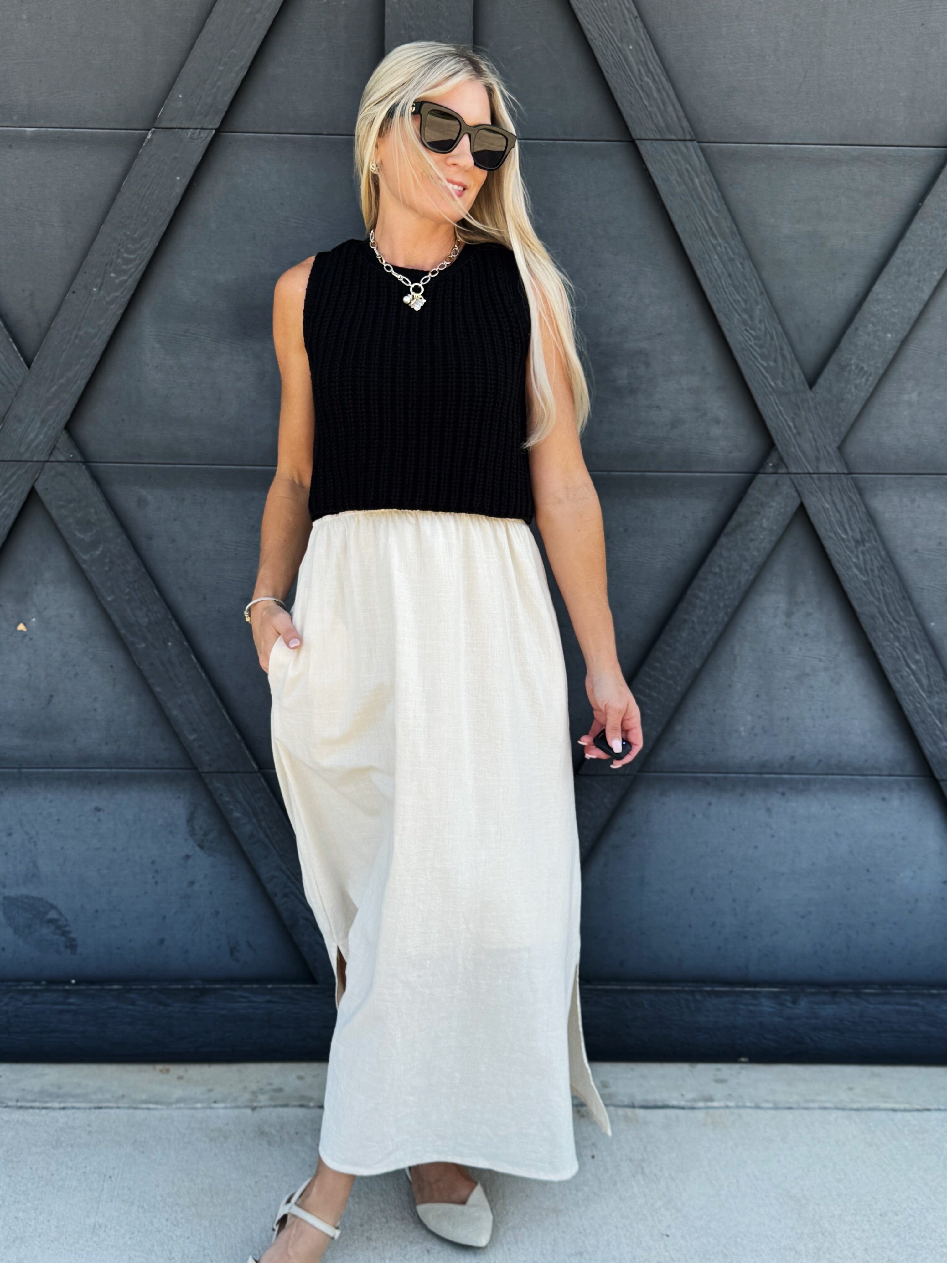 Chunky Twofer Sweater Midi Dress In Black - Infinity Raine