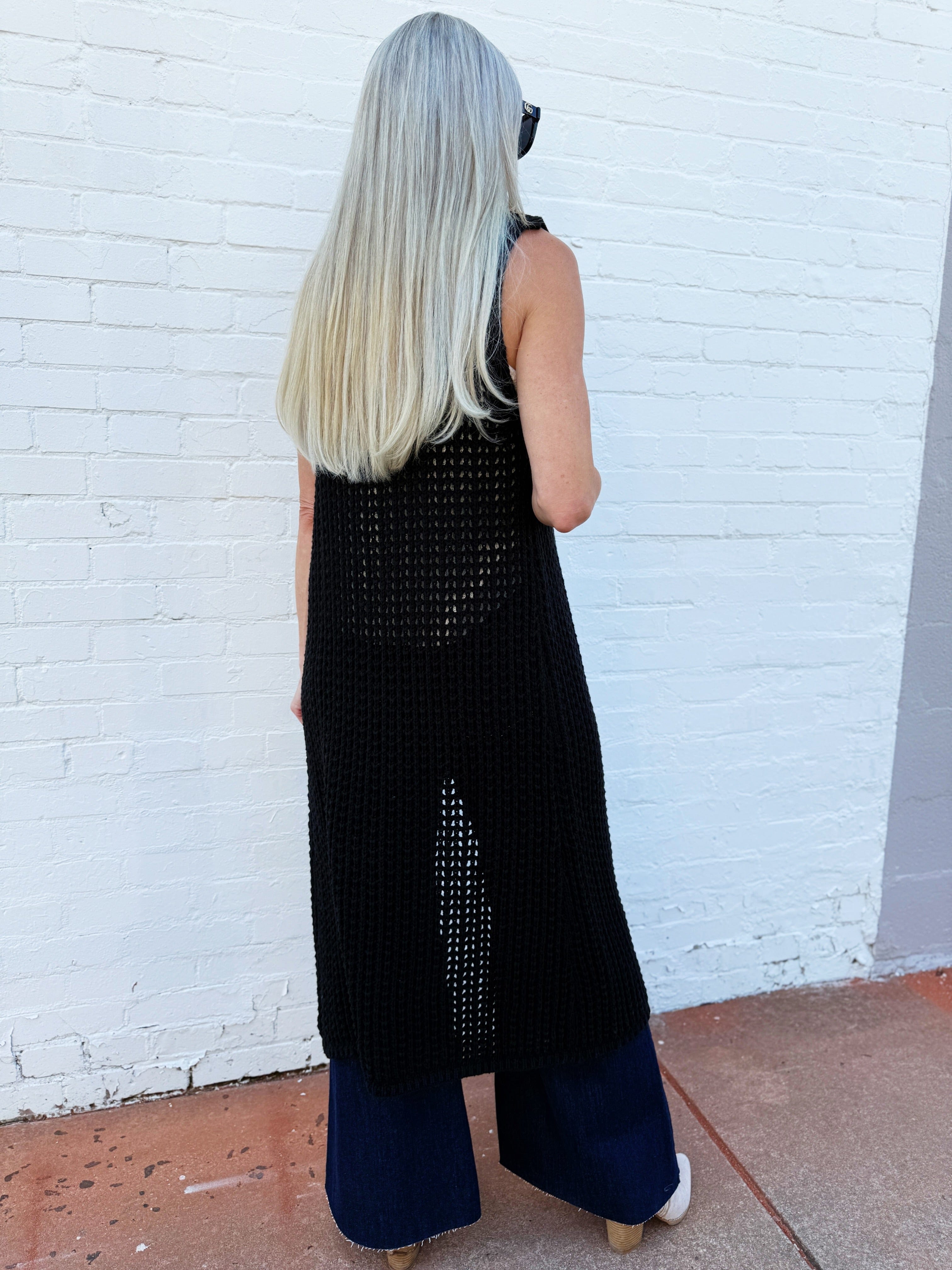 in february Outerwear - Cardigans Sleeveless Midi Cardigan In Black