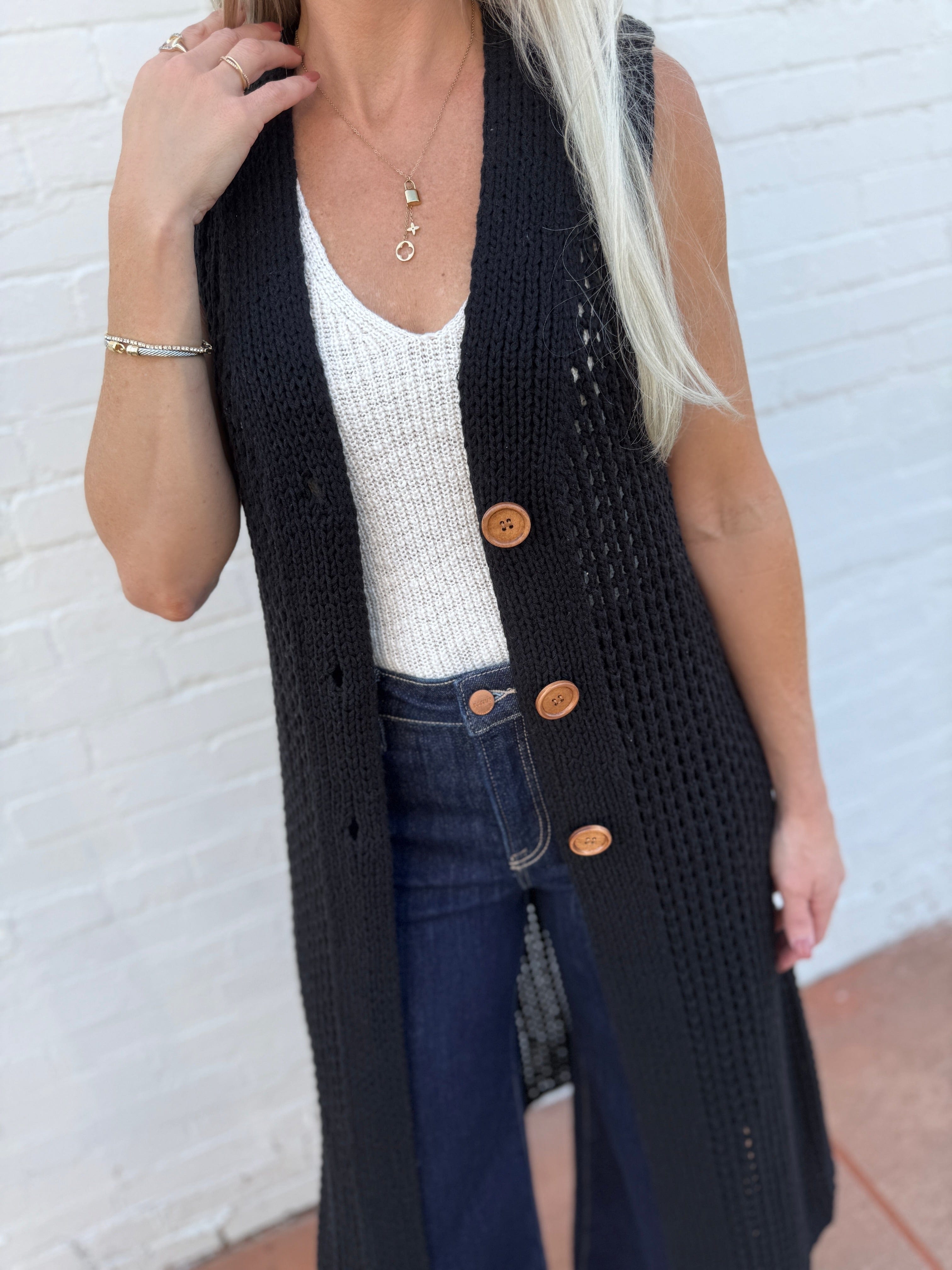 in february Outerwear - Cardigans Sleeveless Midi Cardigan In Black