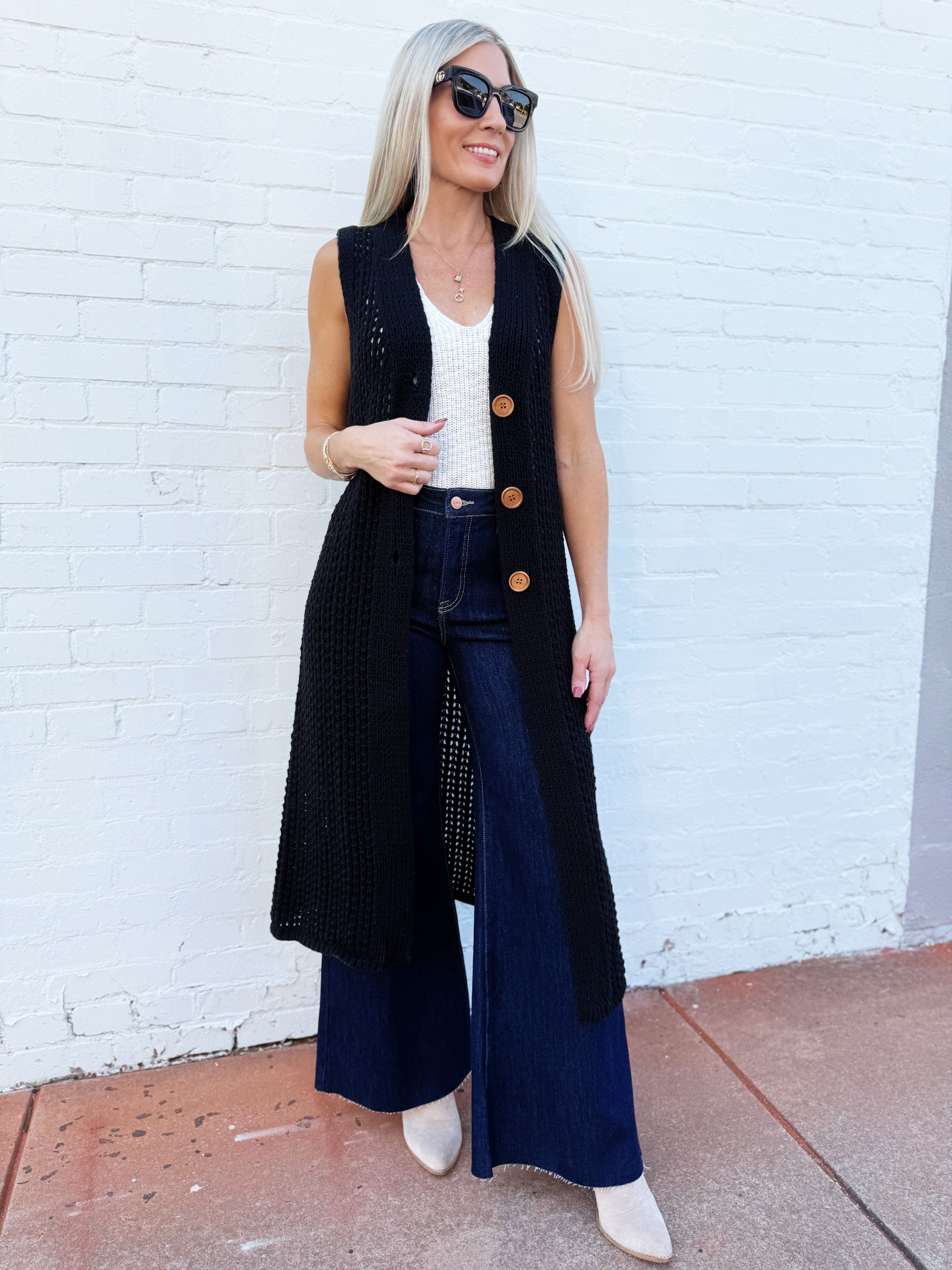 in february Outerwear - Cardigans Sleeveless Midi Cardigan In Black