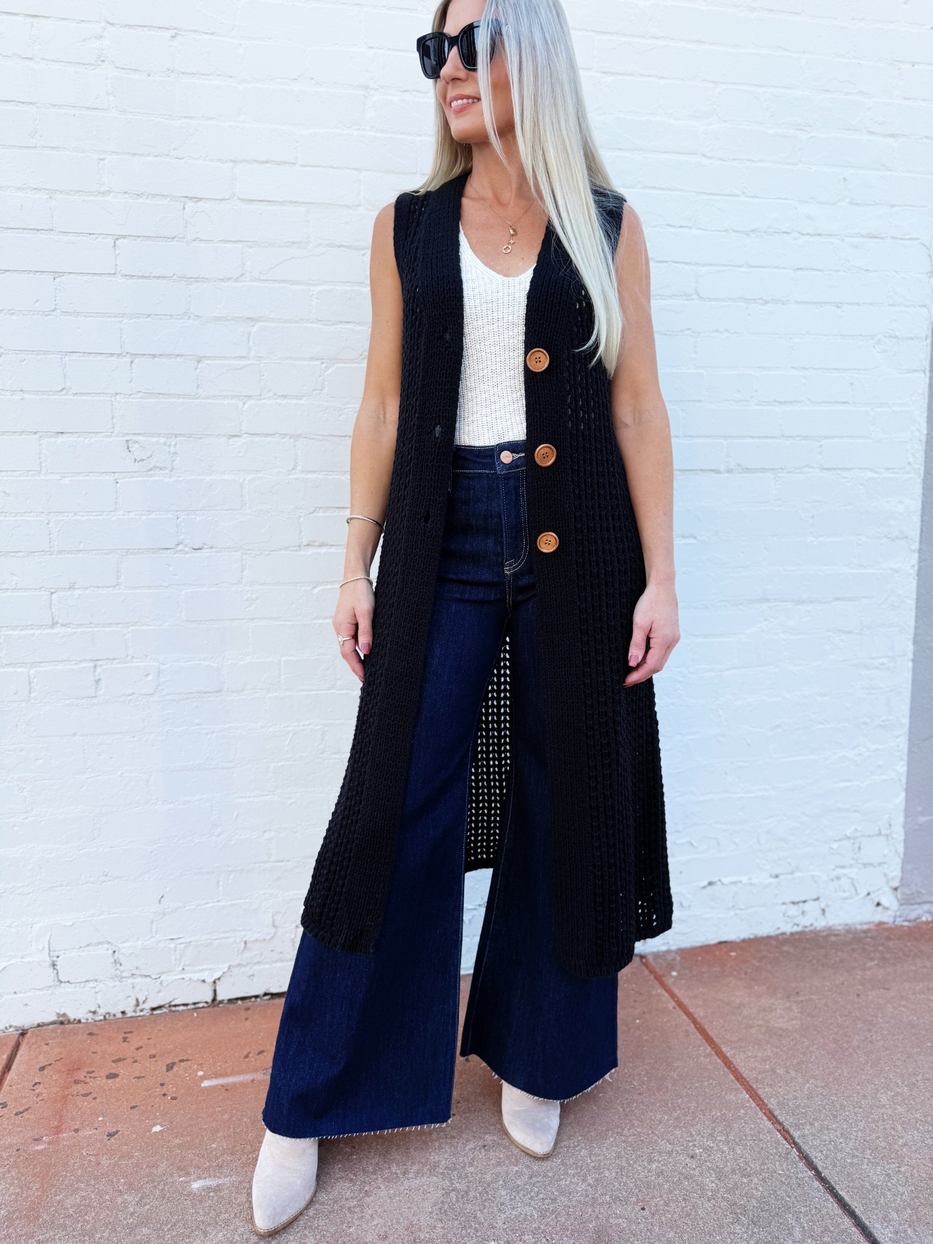 in february Outerwear - Cardigans Sleeveless Midi Cardigan In Black