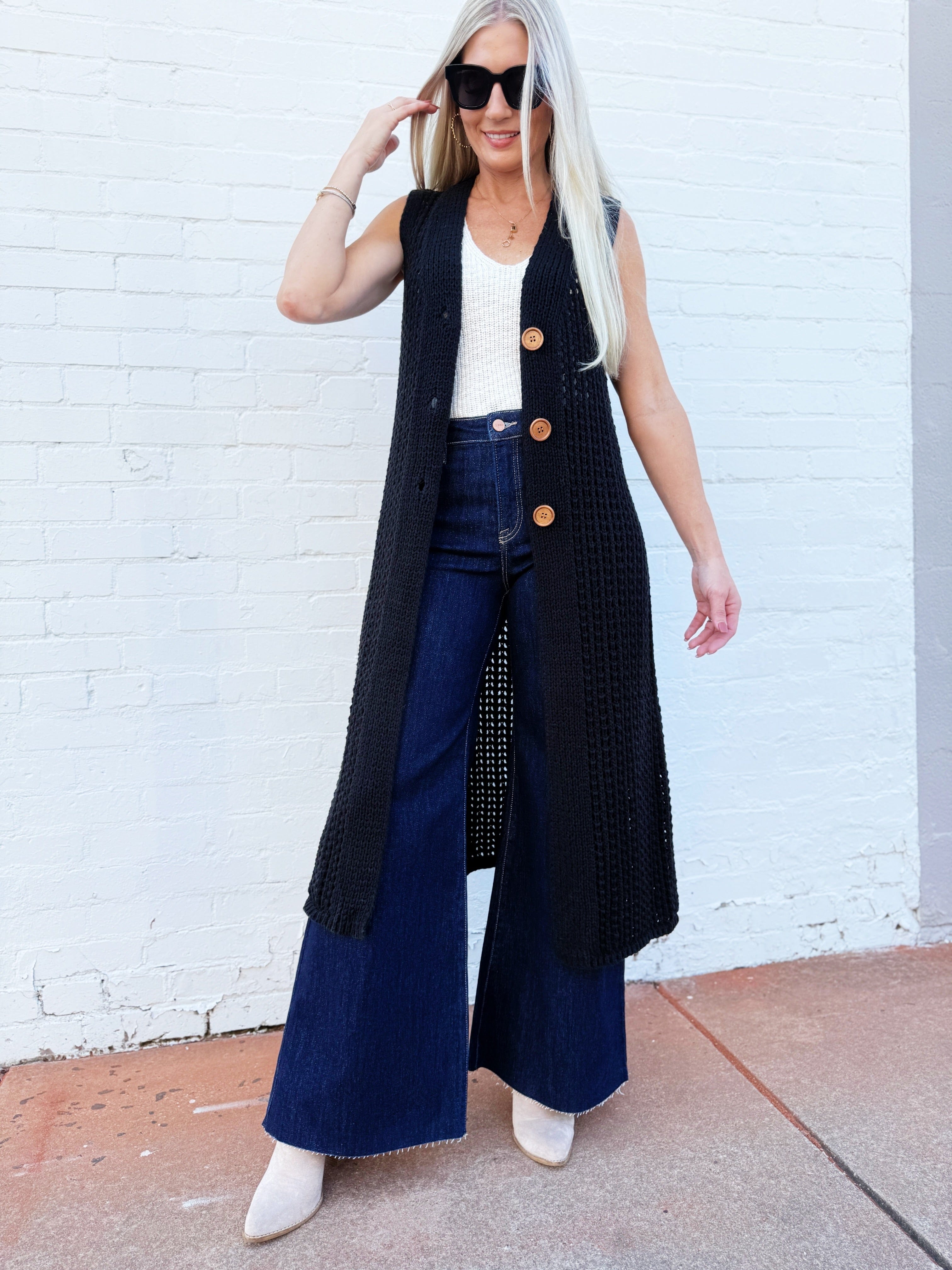 in february Outerwear - Cardigans Sleeveless Midi Cardigan In Black