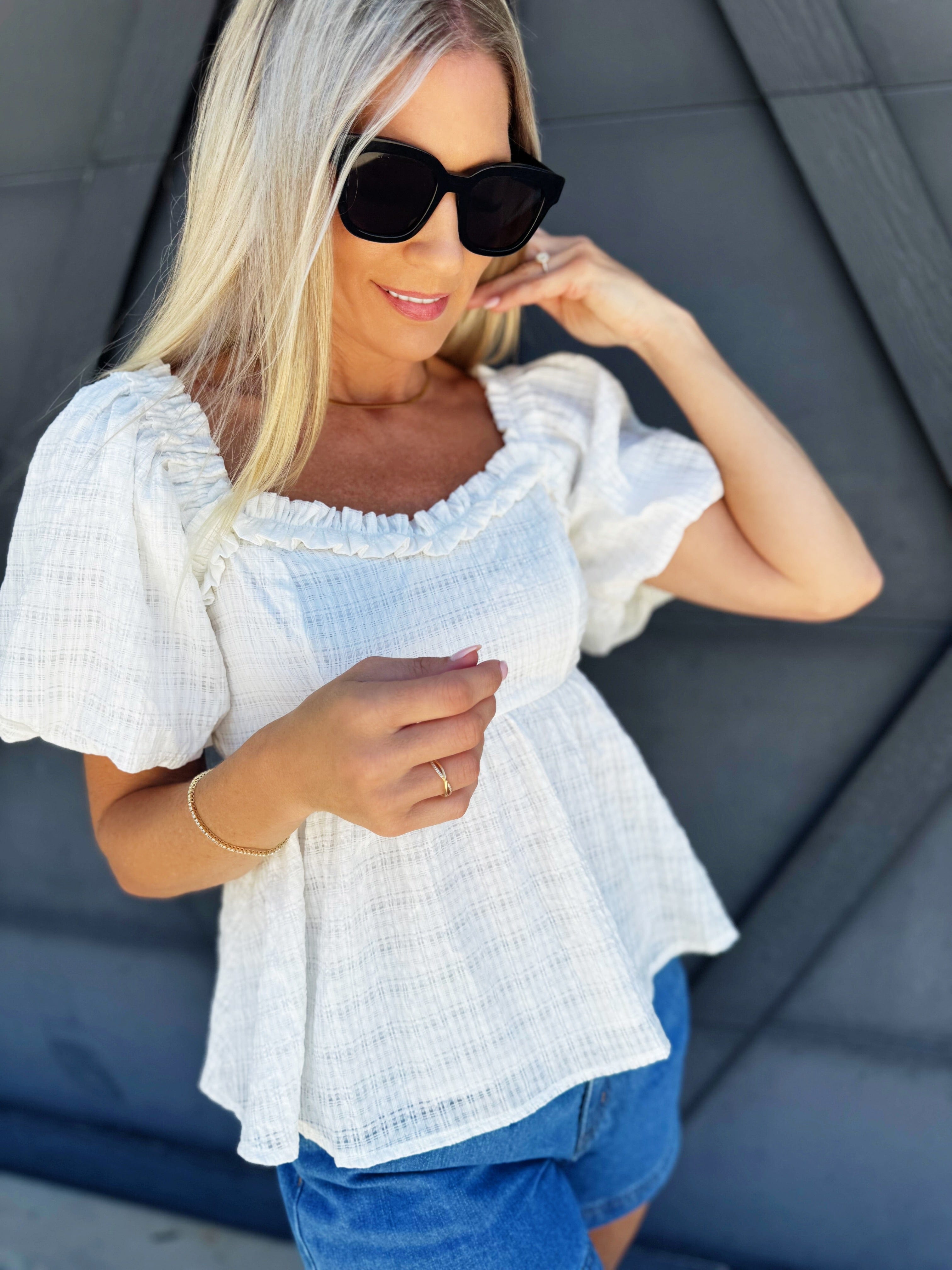 Organza Bubble Sleeve Blouse In Optic White - Infinity Raine