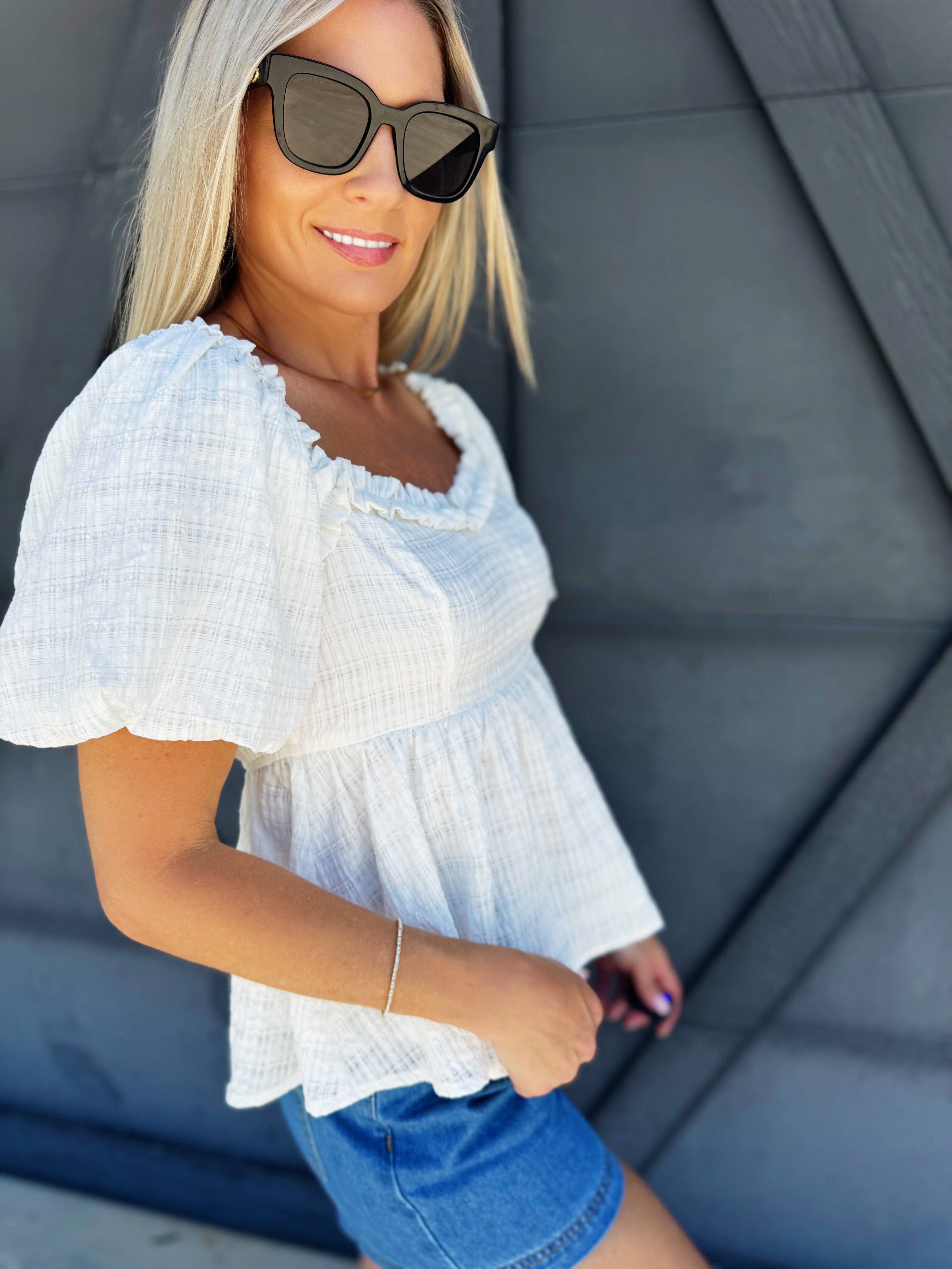Organza Bubble Sleeve Blouse In Optic White - Infinity Raine