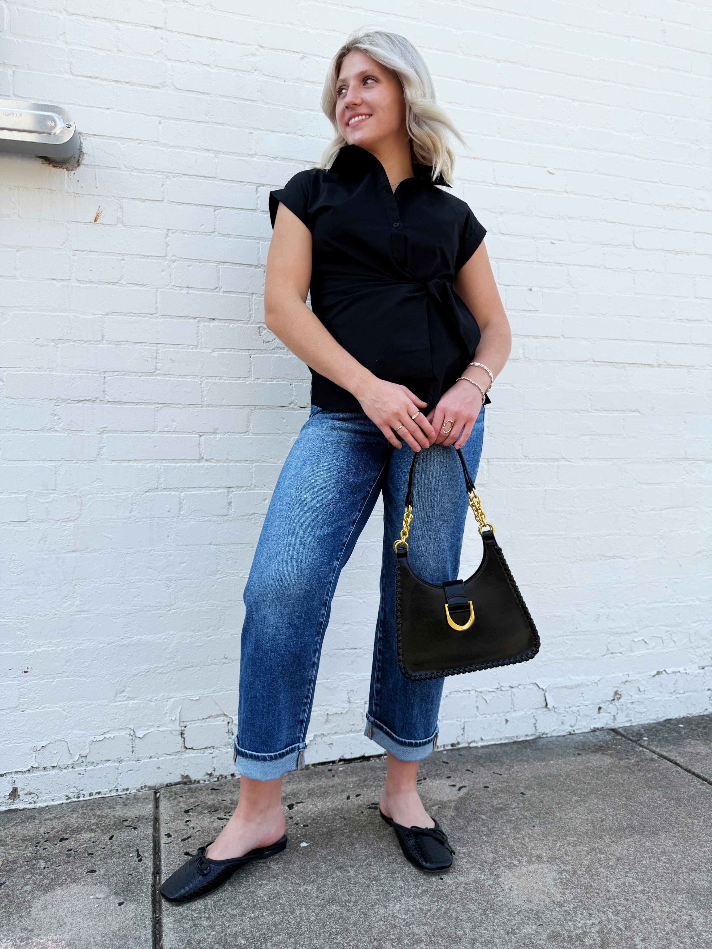 Faux Leather Weave Trim Bag In Black - Infinity Raine
