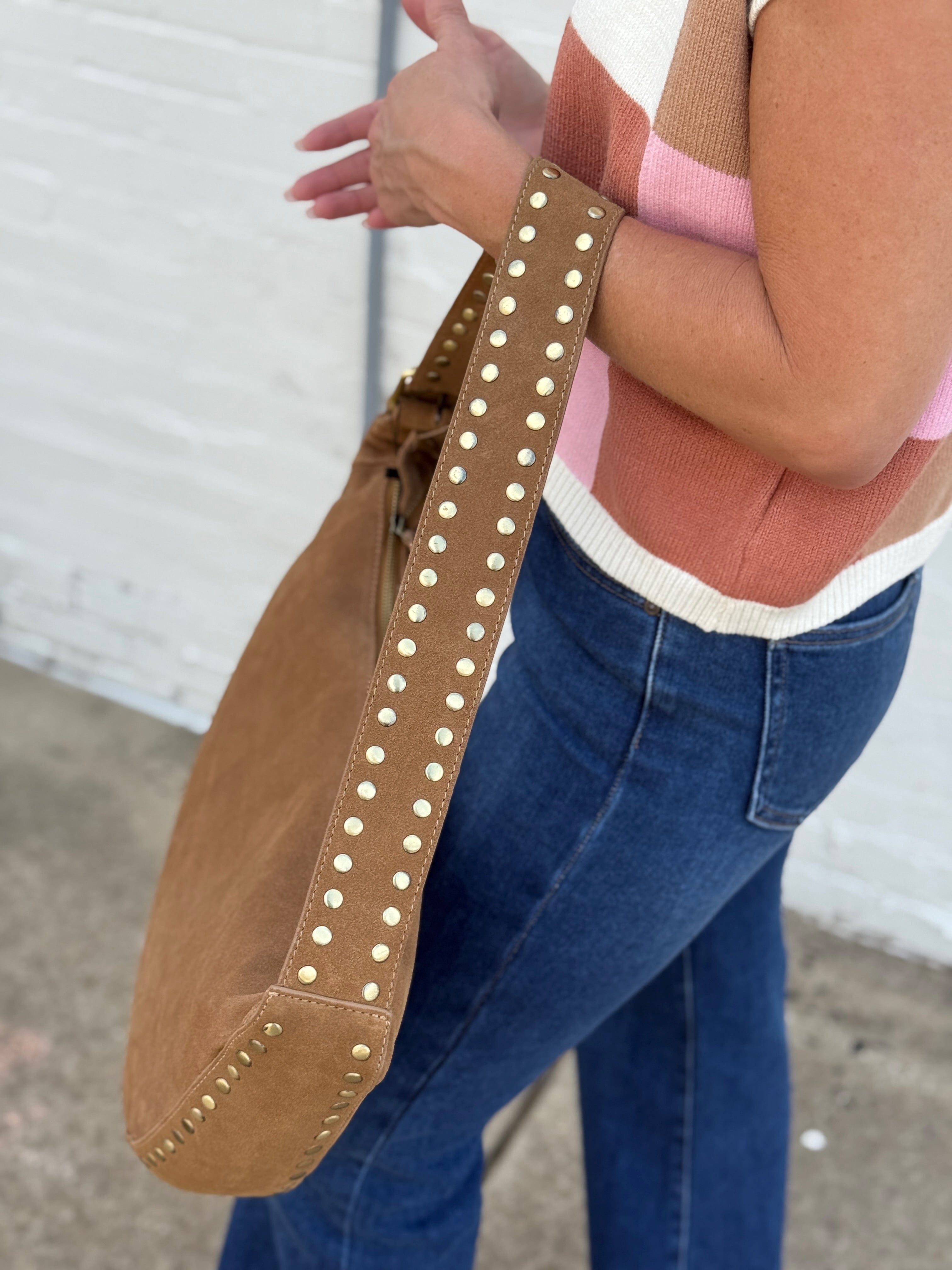Genuine Suede Studded Saddle Bag - Infinity Raine