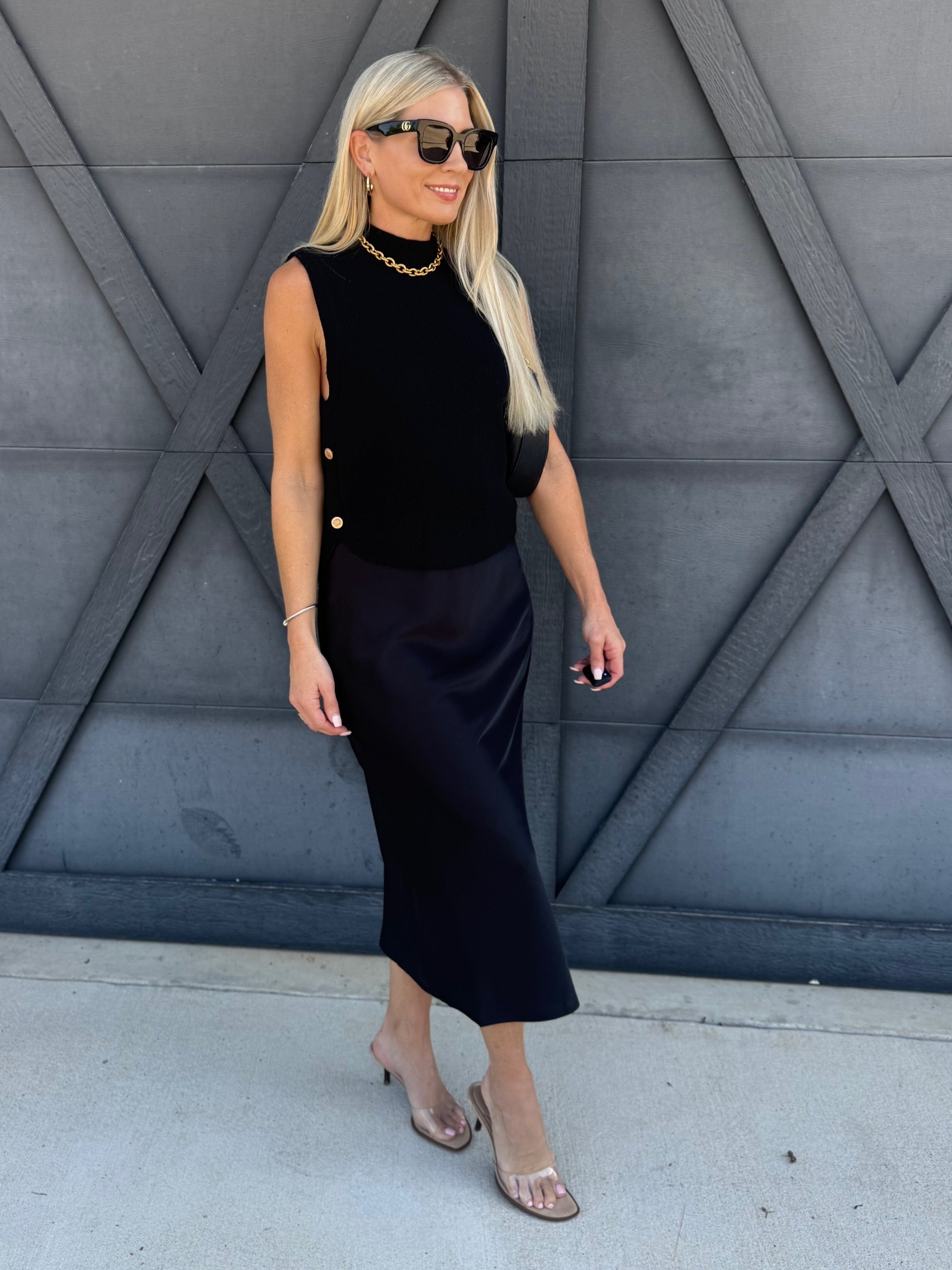 Satin Midi Skirt In Black - Infinity Raine