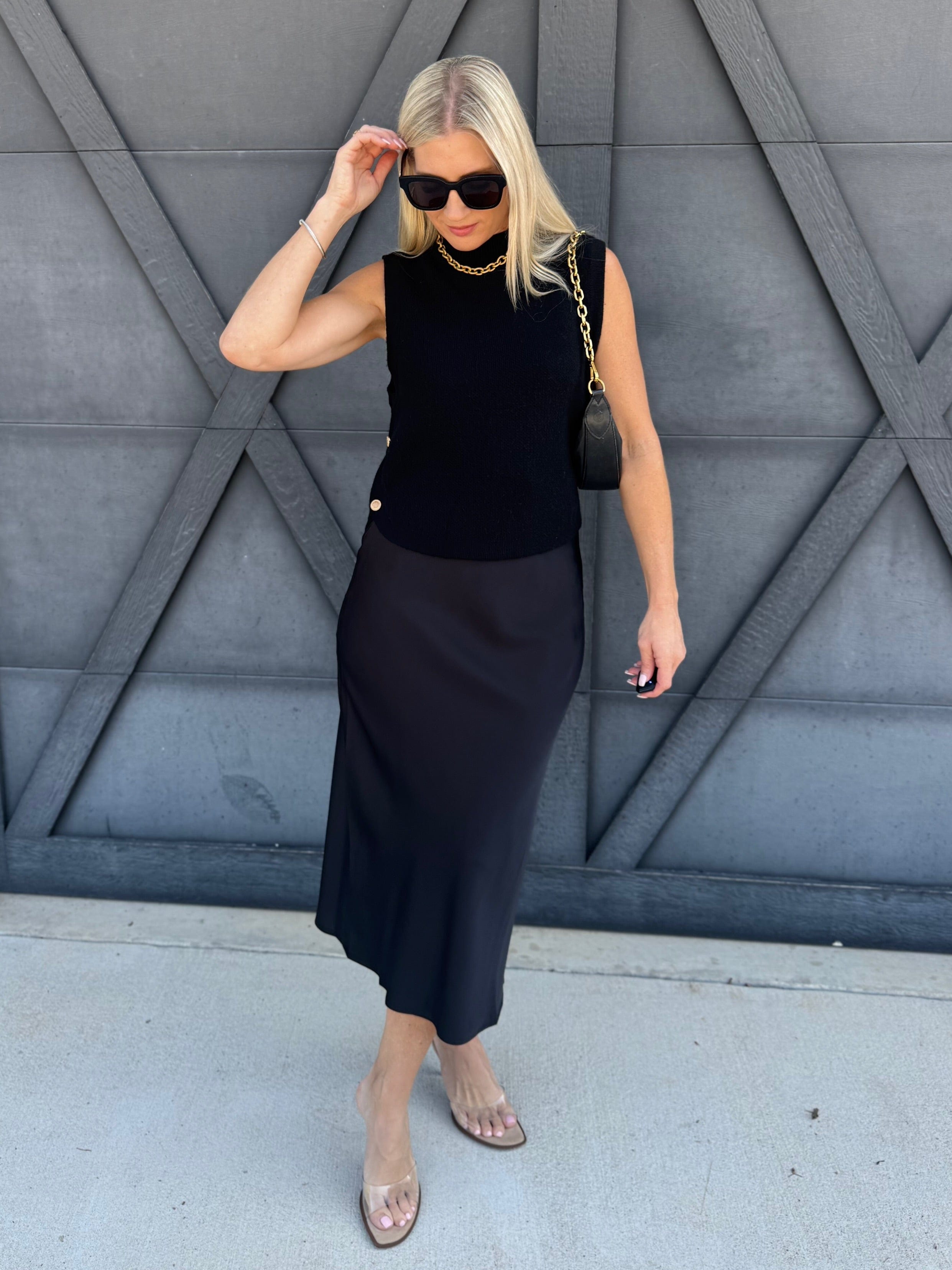 Satin Midi Skirt In Black - Infinity Raine