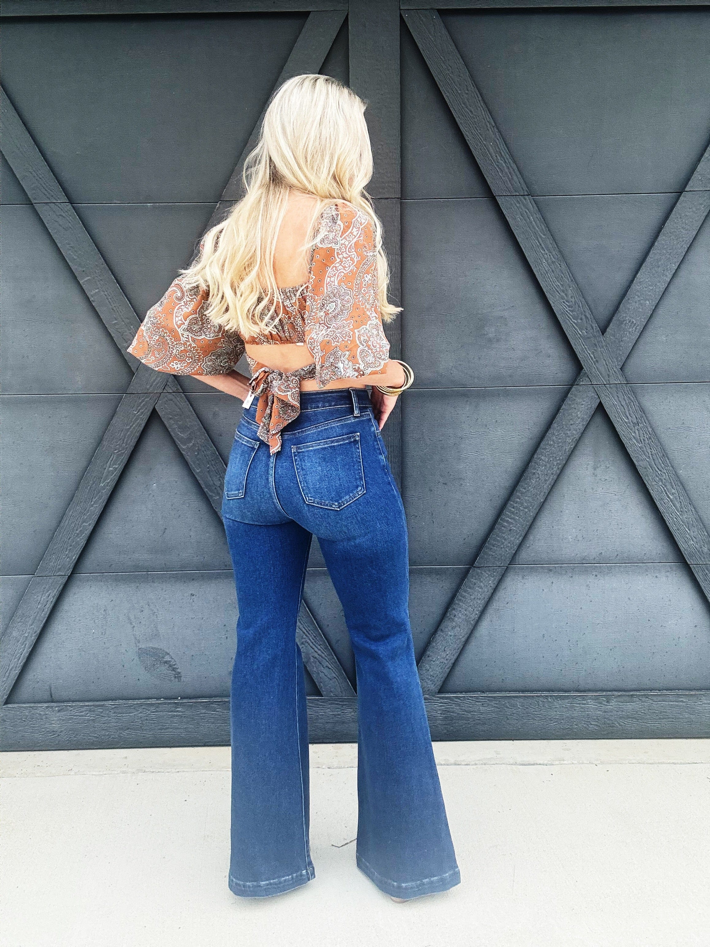 High Rise Flare Jeans In Dark - Infinity Raine
