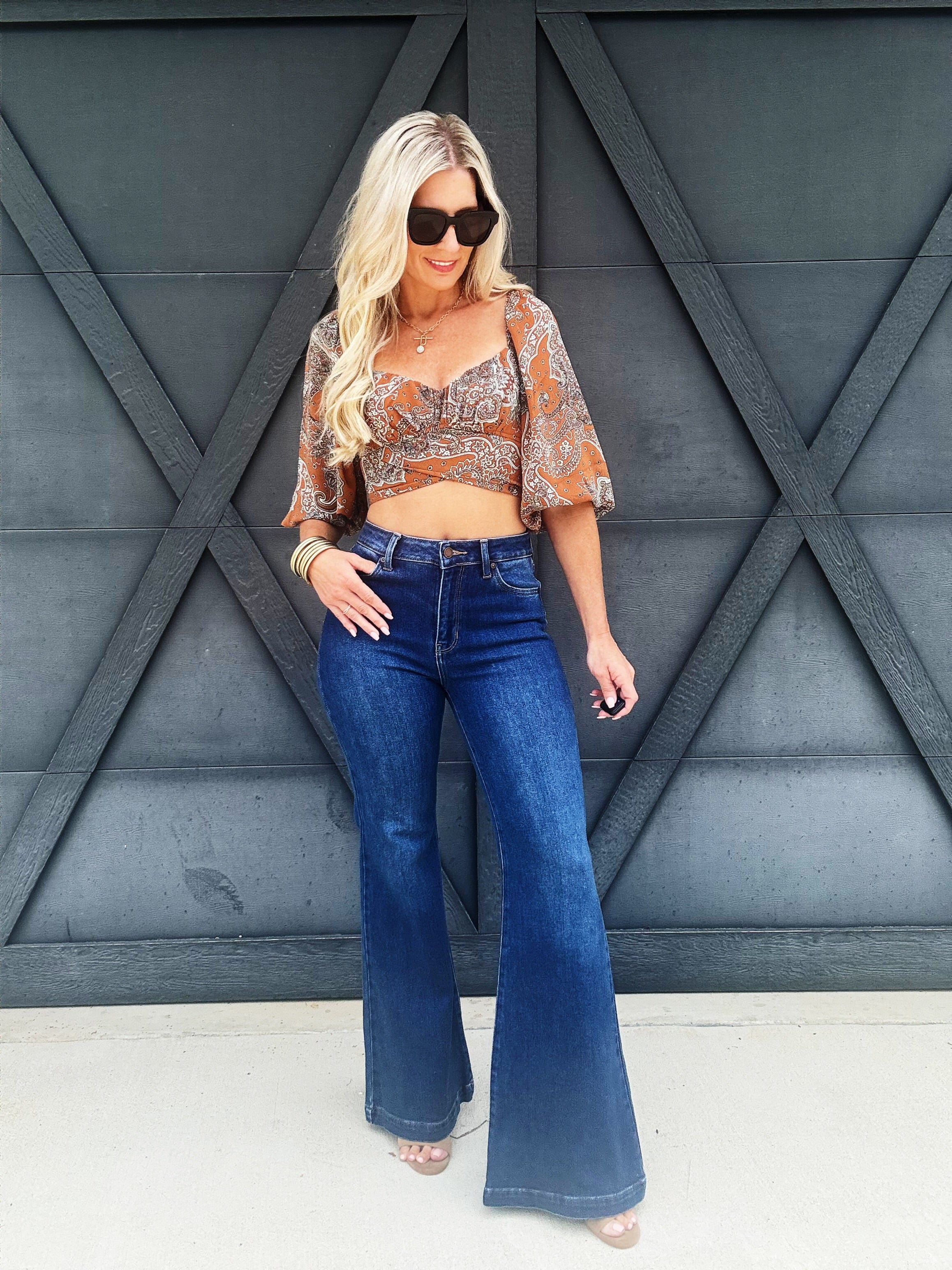 High Rise Flare Jeans In Dark - Infinity Raine