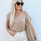 JOA Tops - Tees Distressed Round Neck Tee In Brown