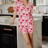 Pink & Red Coquette Bow Loungewear Short Set - Infinity Raine