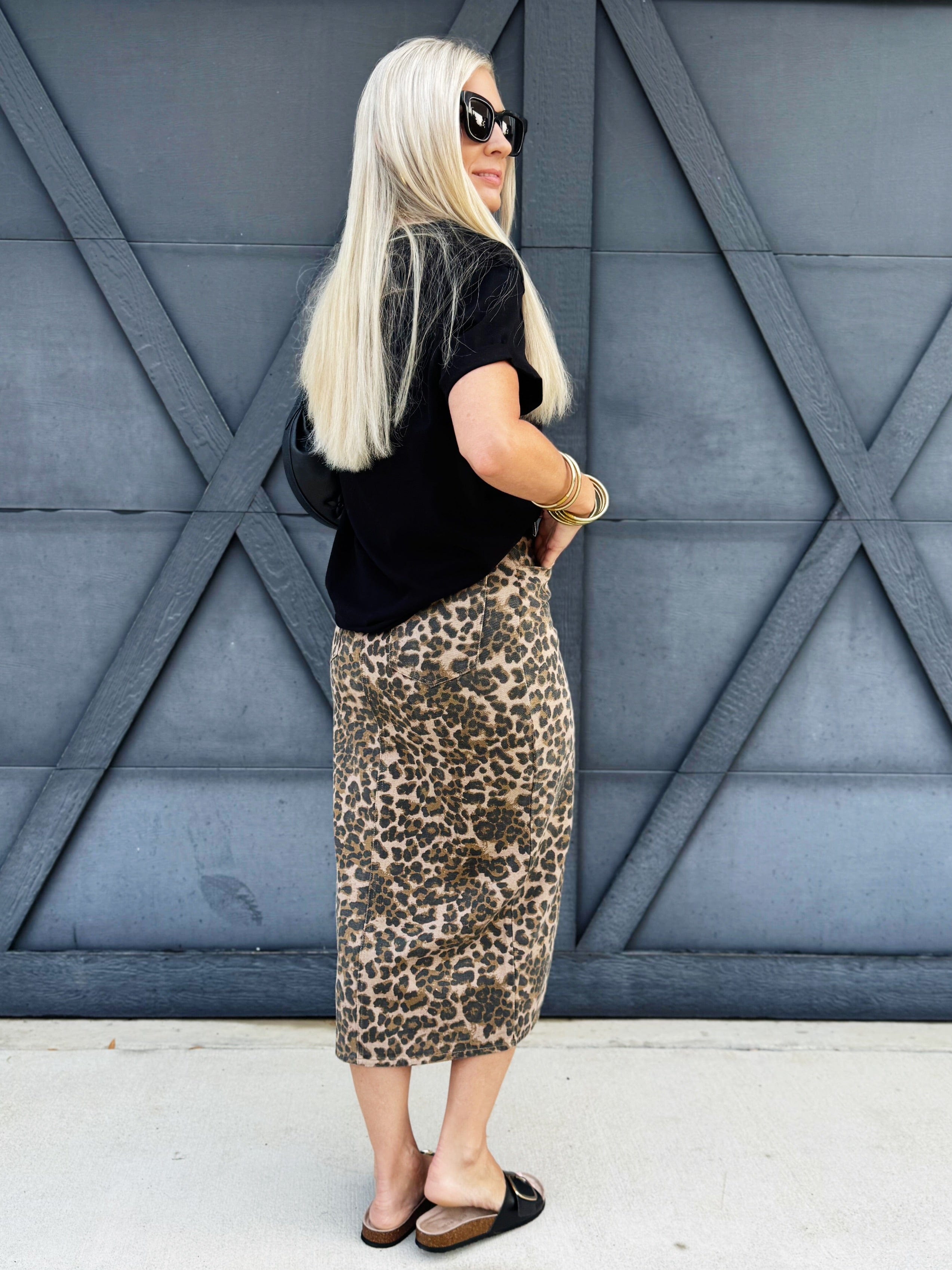 Denim Midi Skirt In Leopard - Infinity Raine