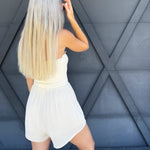 Smocked Tube Top Drop Waist Romper In Ivory - Infinity Raine