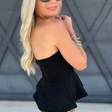 Peplum Sweater Tube Top In Black - Infinity Raine
