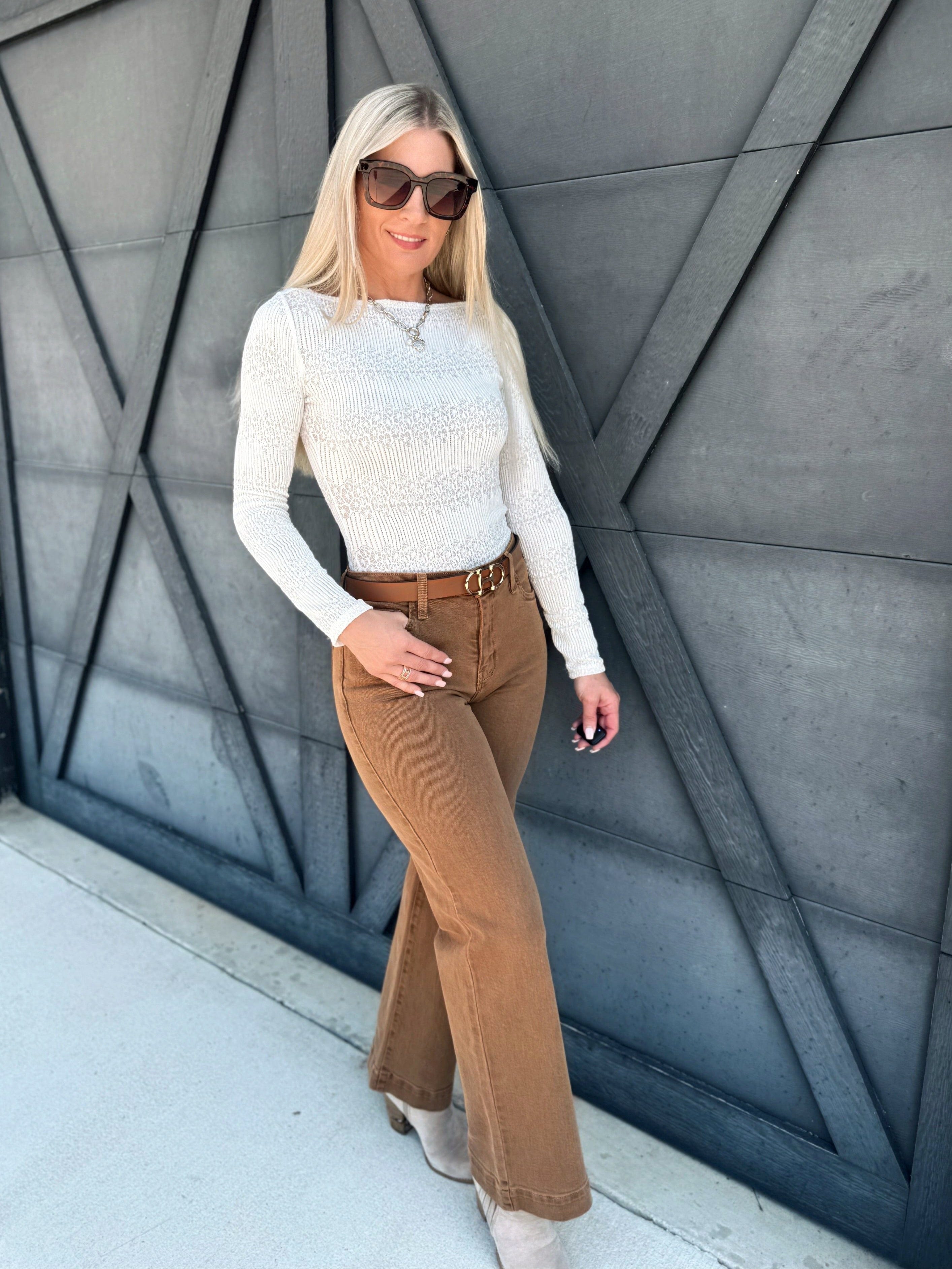 L.T.J Genoa Wide Leg Vintage Wash Jeans In Caramel - Infinity Raine
