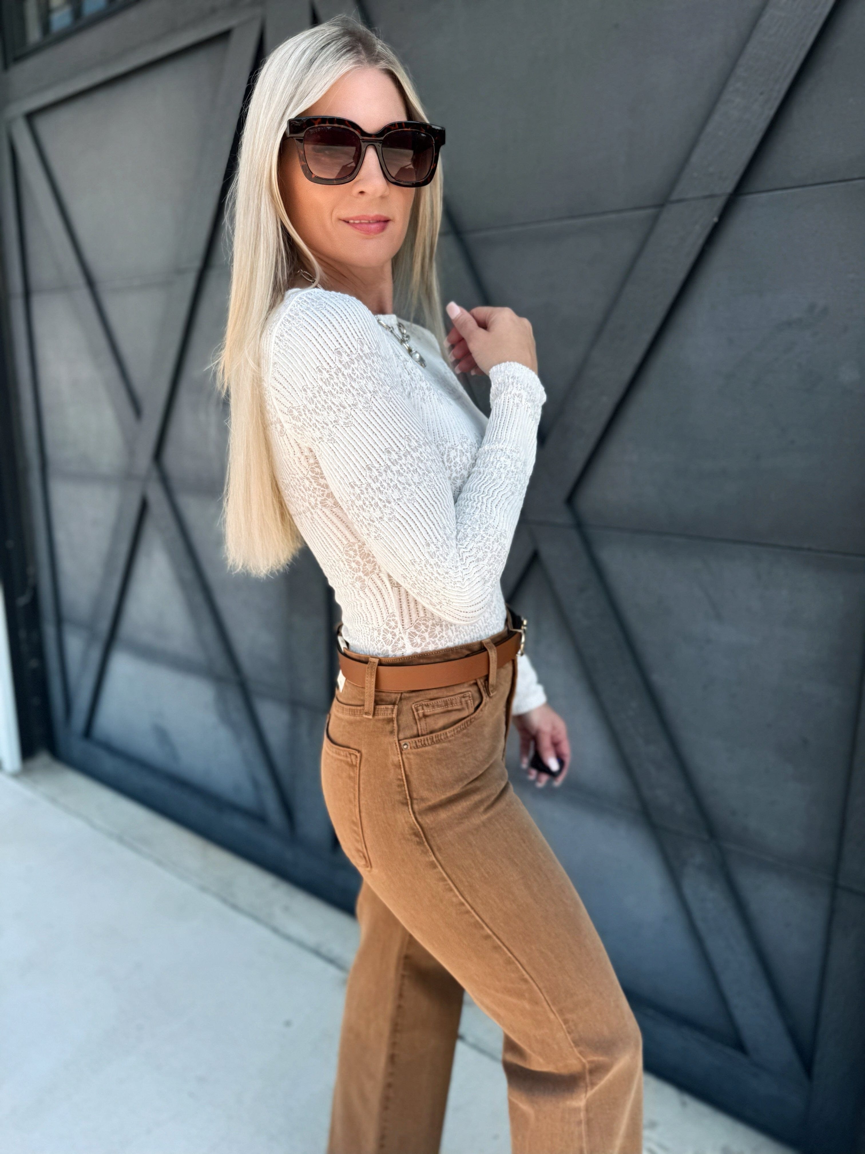 L.T.J Genoa Wide Leg Vintage Wash Jeans In Caramel - Infinity Raine