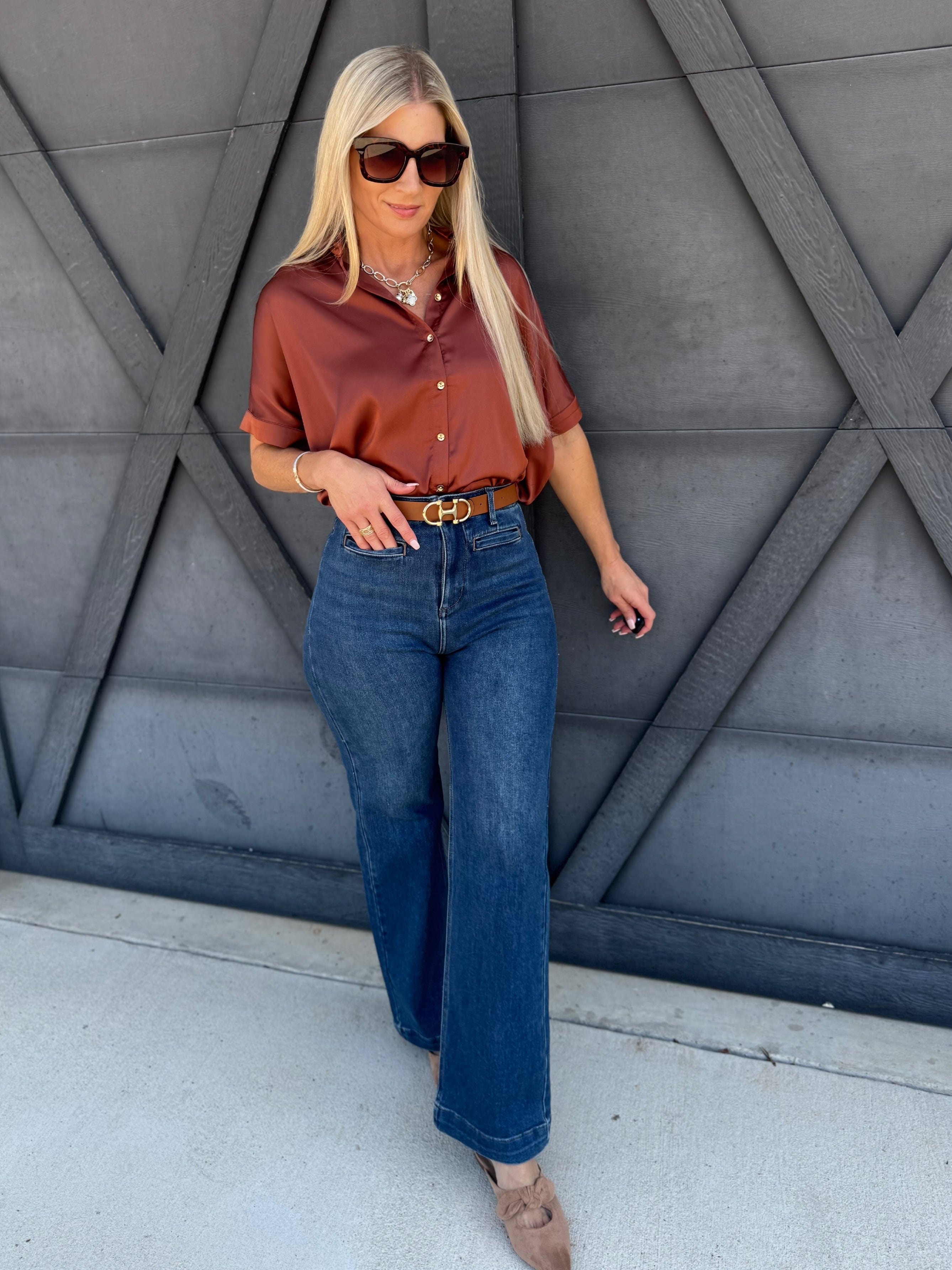 L.T.J Pintuck Wide Leg Jeans In Medium - Infinity Raine