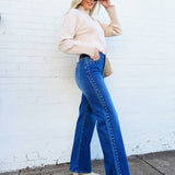 L.T.J Bottoms - Pants L.T.J Studded Straight Leg Jeans In Medium