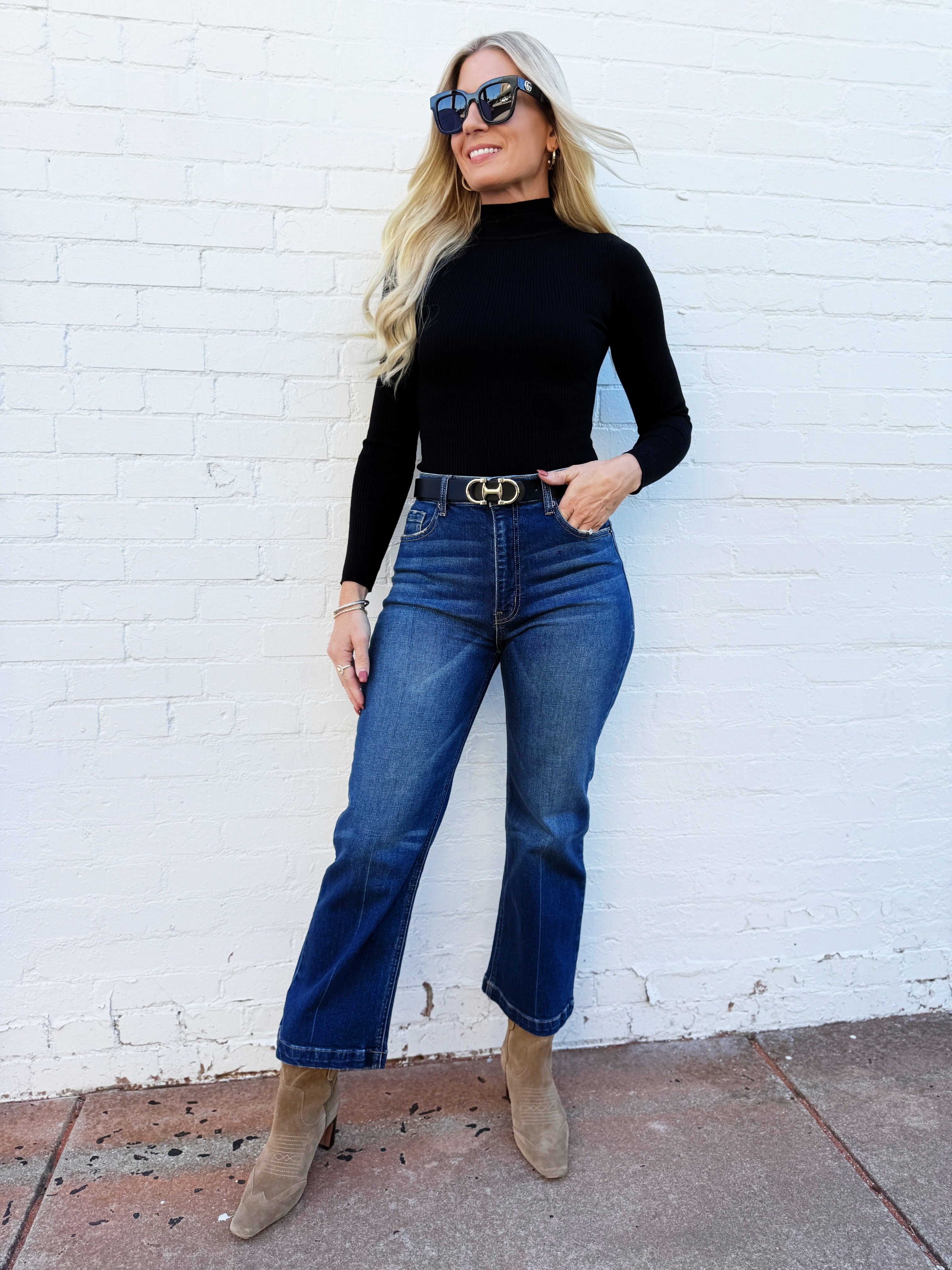 L.T.J Bottoms - Pants L.T.J Venice Almost Rigid Straight Crop Jeans In Dark