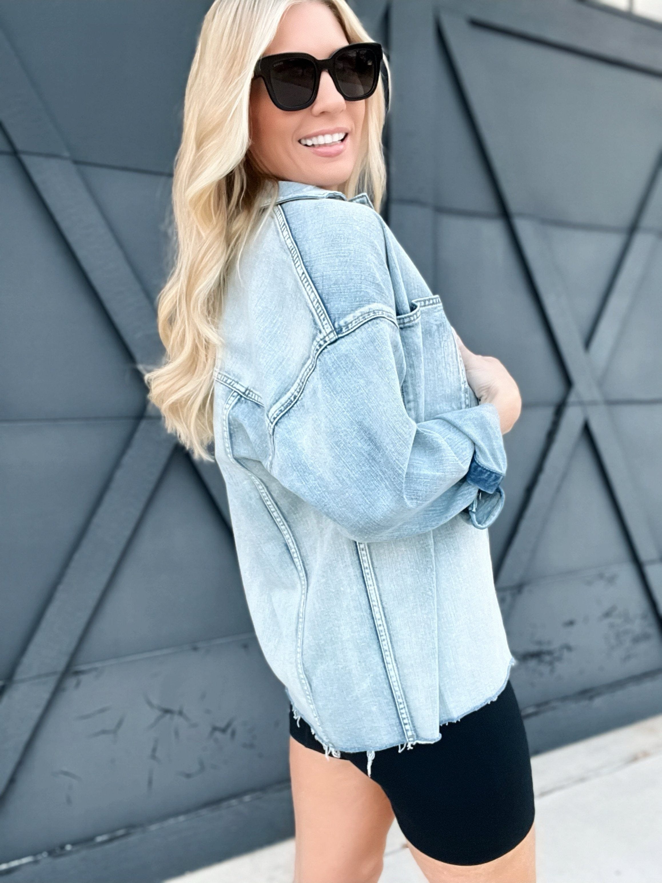 L.T.J Oversized Shacket-Light Denim - Infinity Raine