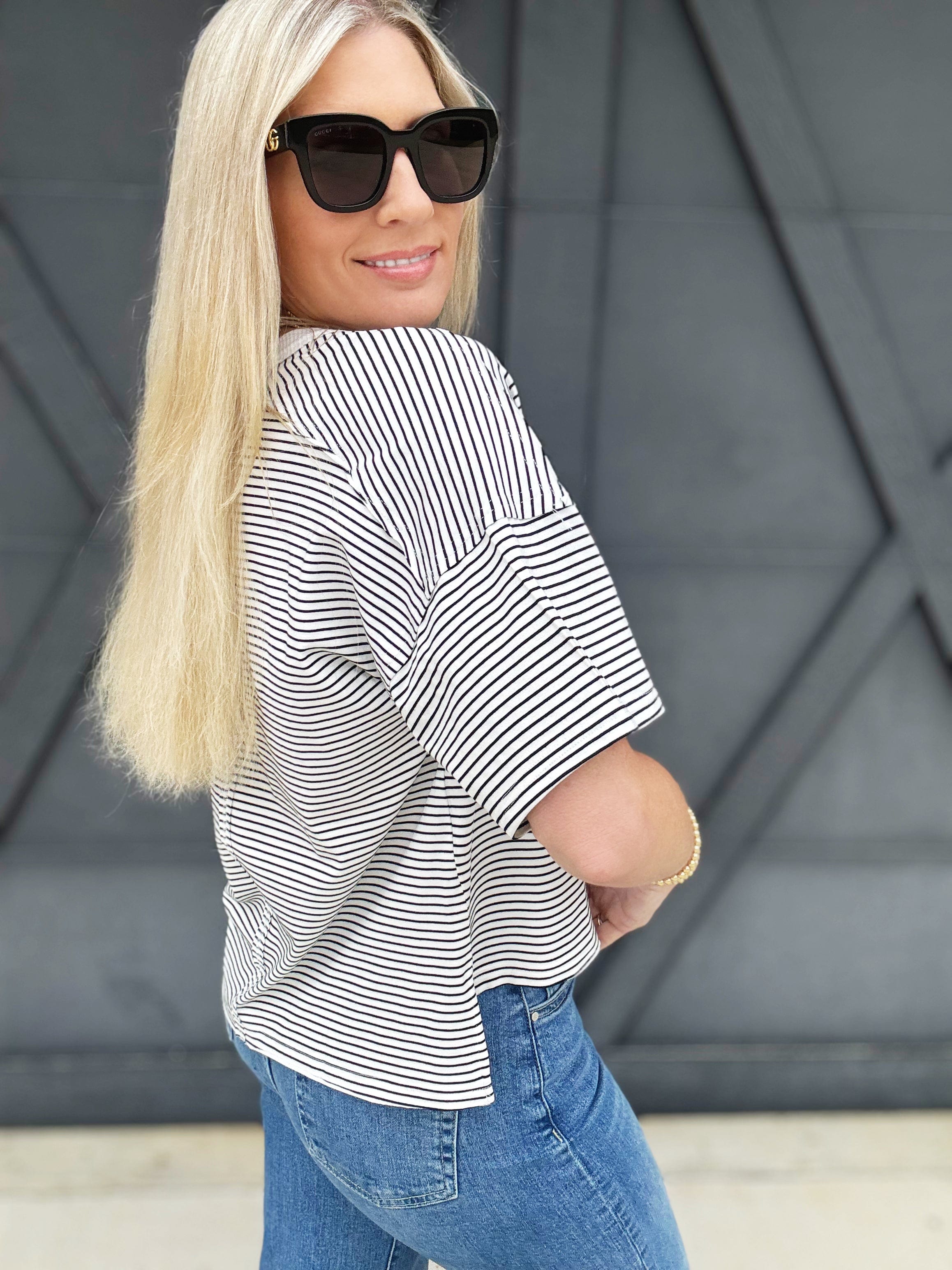 Basic Striped Drop Shoulder Top In Black - Infinity Raine