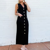 Sleeveless Sweater Button Down Maxi Dress In Black - Infinity Raine