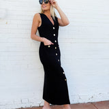 Sleeveless Sweater Button Down Maxi Dress In Black - Infinity Raine