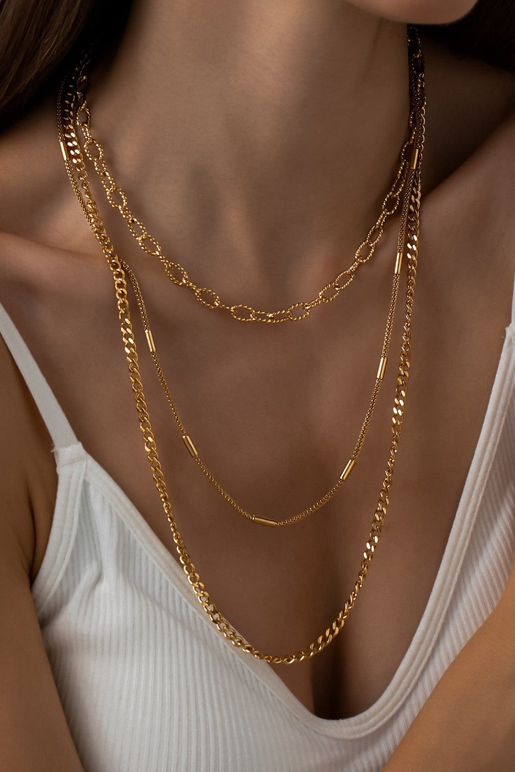 Layered Triple Chain Necklace In Gold – Infinity Raine
