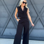 Cropped Vest Pant Set In Black - Infinity Raine