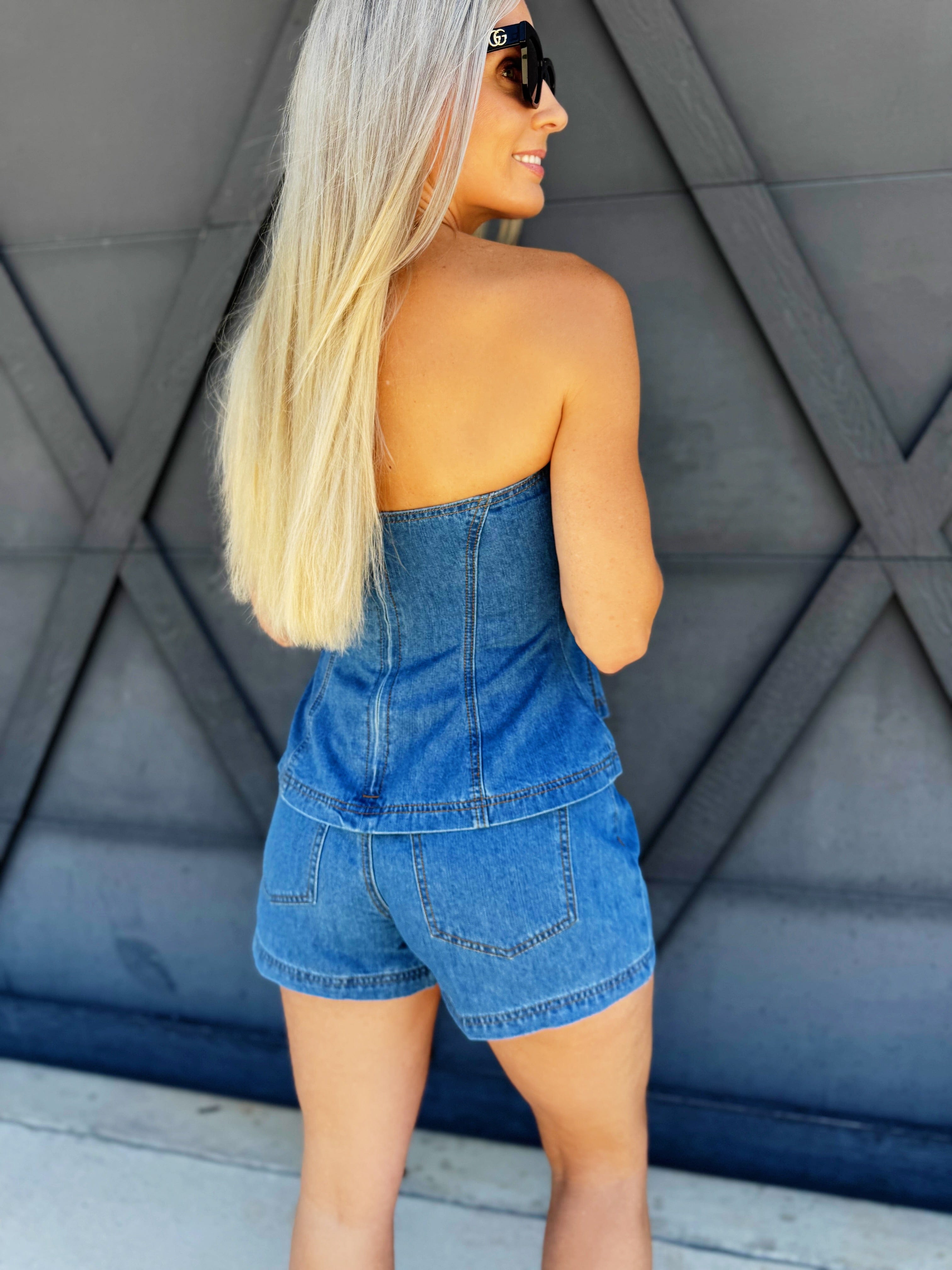 Fit And Flare Denim Set In Medium - Infinity Raine