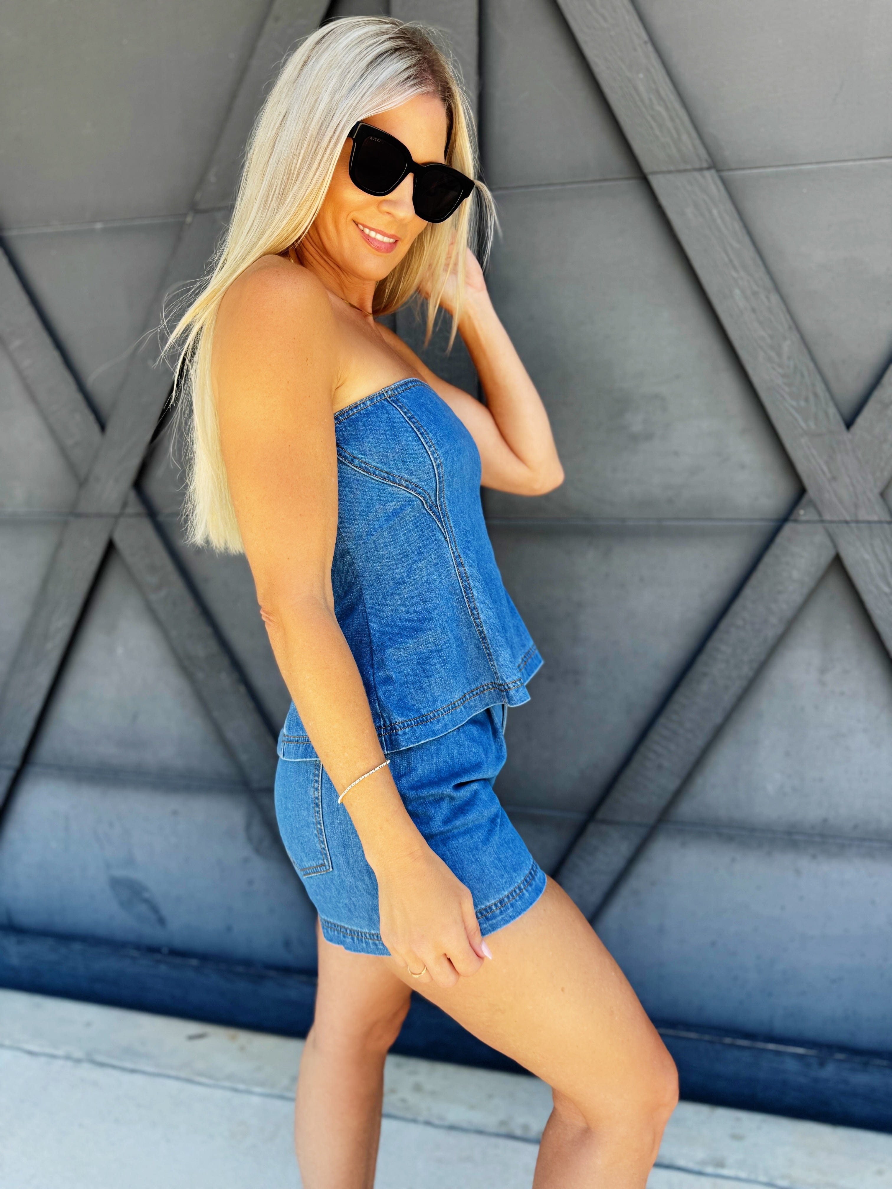 Fit And Flare Denim Set In Medium - Infinity Raine